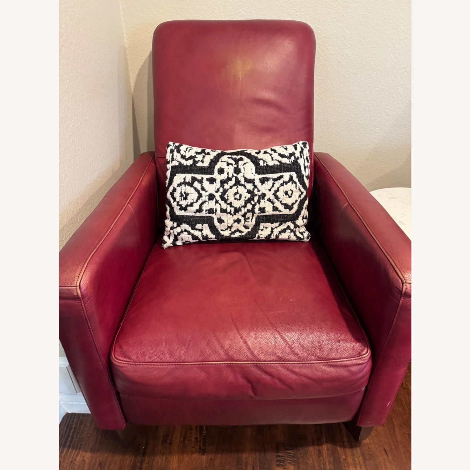 Living Spaces Denny II Red Leather Push Back Recliners Pair - image-2