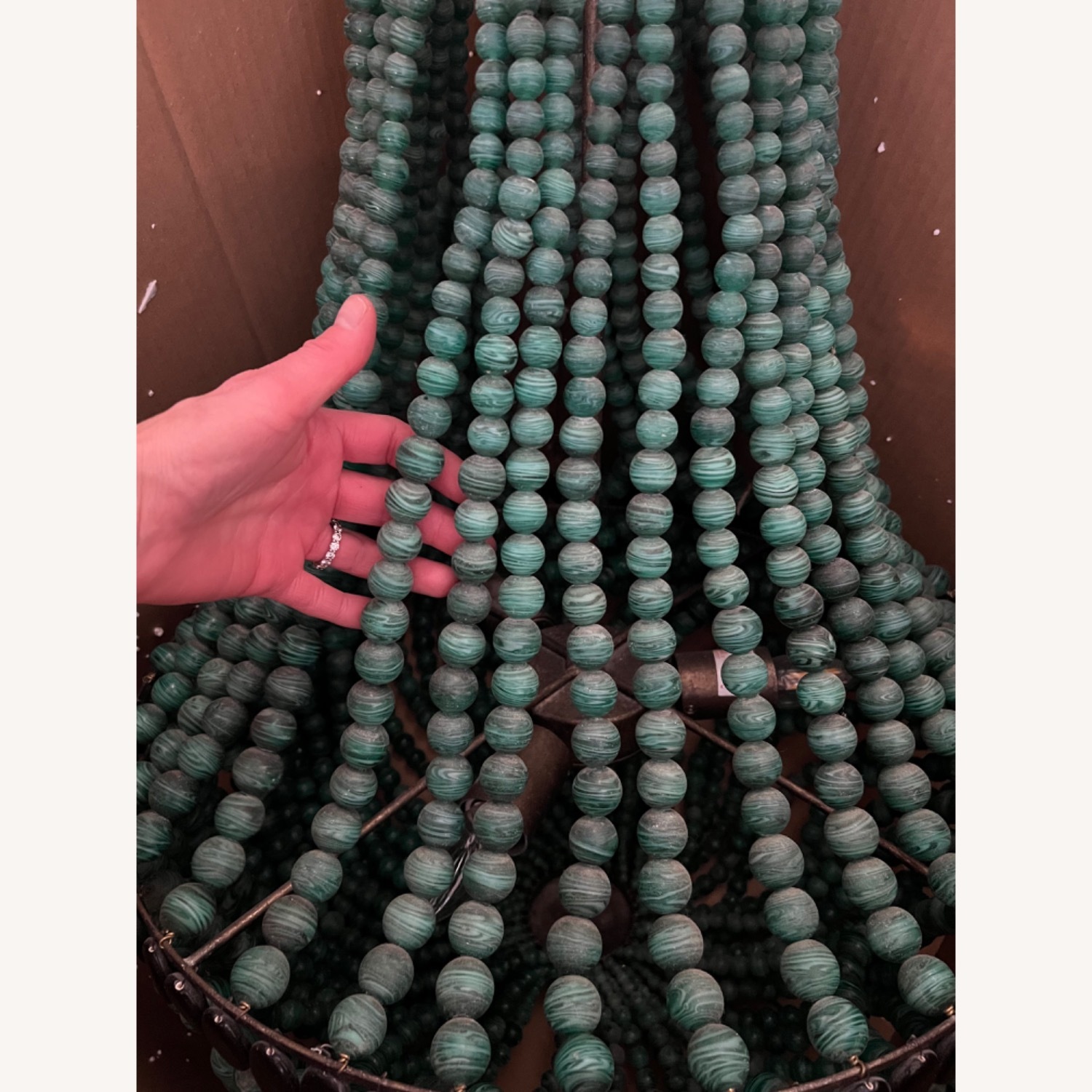 Emerald Green and Black Beaded Chandelier - image-5