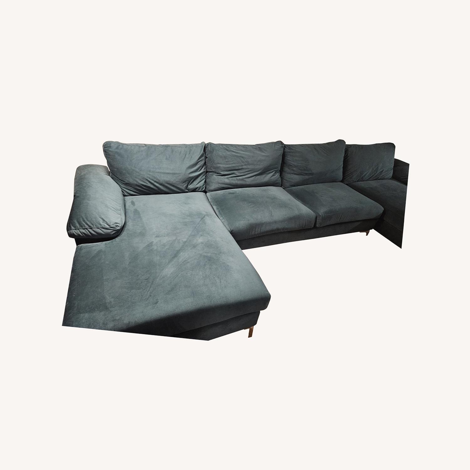 Green Velvet U-Shape Sectional Sofa - image-0
