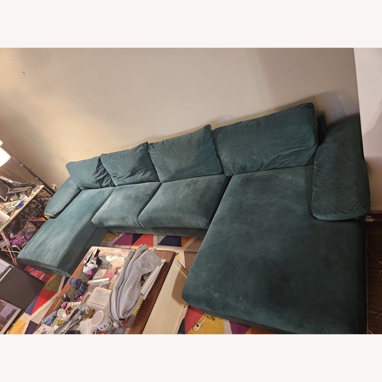 Green Velvet U-Shape Sectional Sofa - image-2