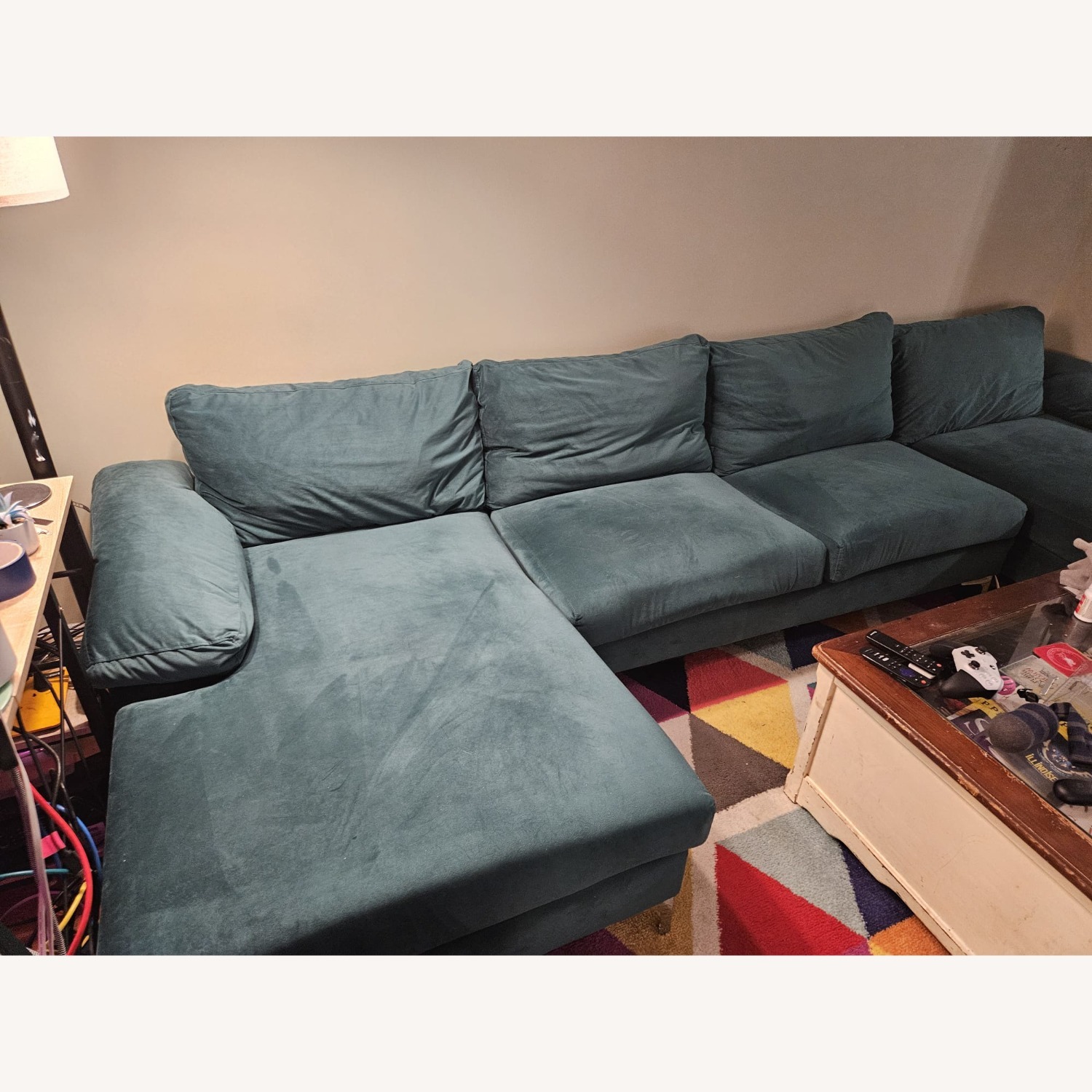 Green Velvet U-Shape Sectional Sofa - image-1