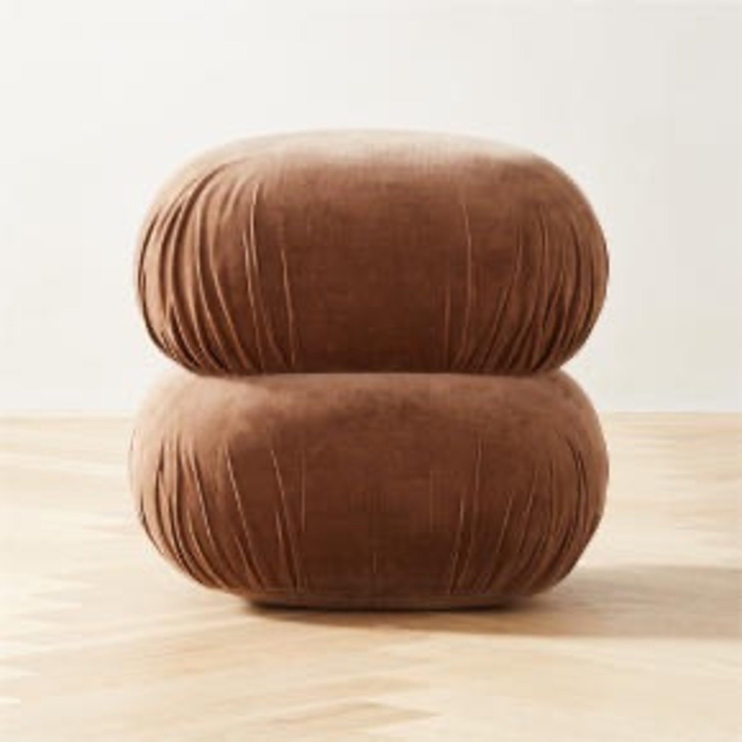 CB2 Ruched Dark Beige Velvet Pouf Ottoman Set of 2 - image-2