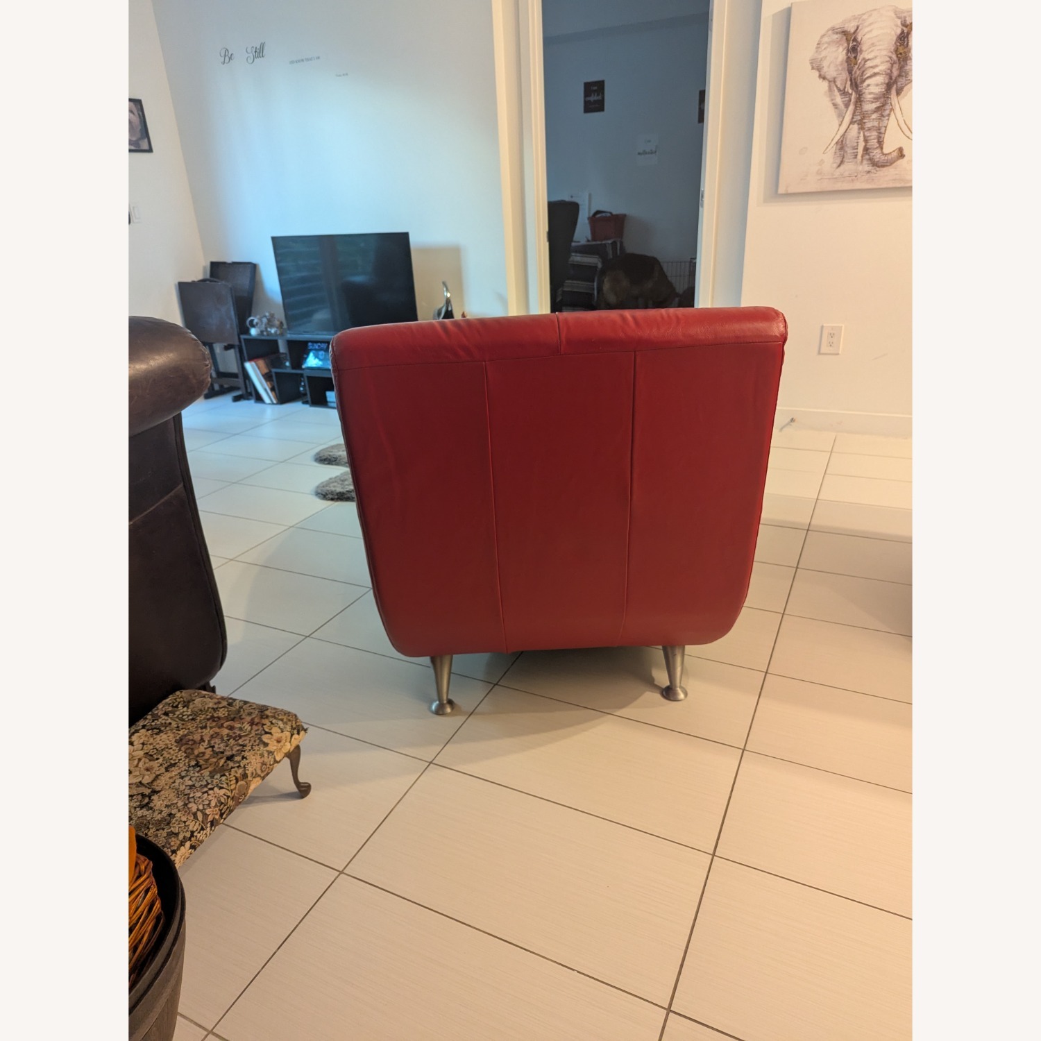 Antique Italian Red Leather Chaise Lounge - image-4