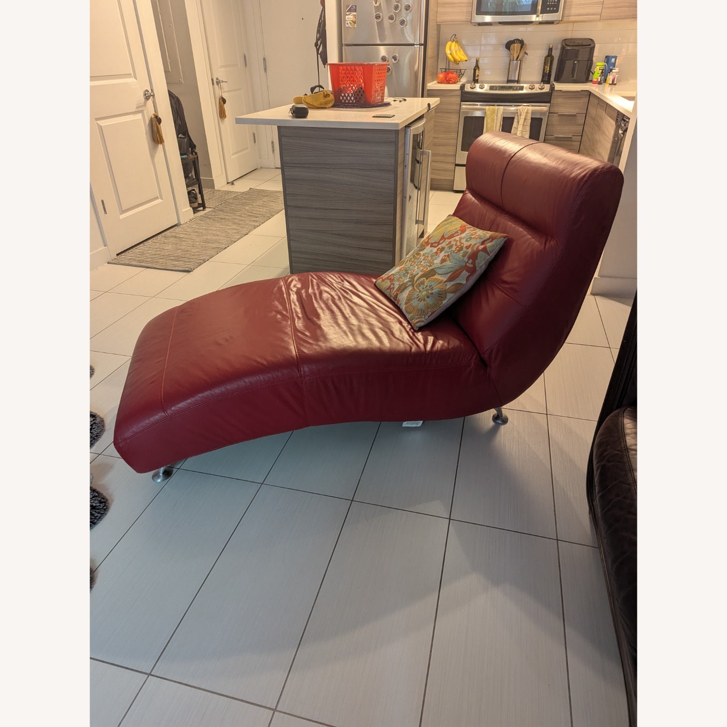 Antique Italian Red Leather Chaise Lounge - image-2