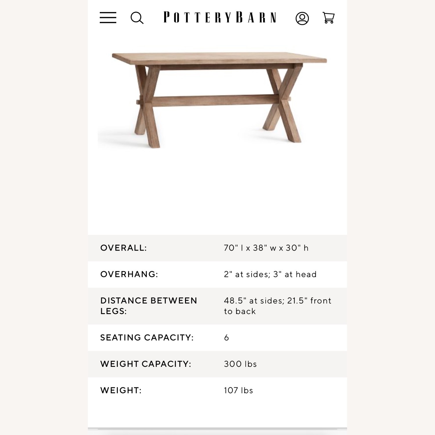 Pottery Barn 70” Toscana Dining Table - image-6