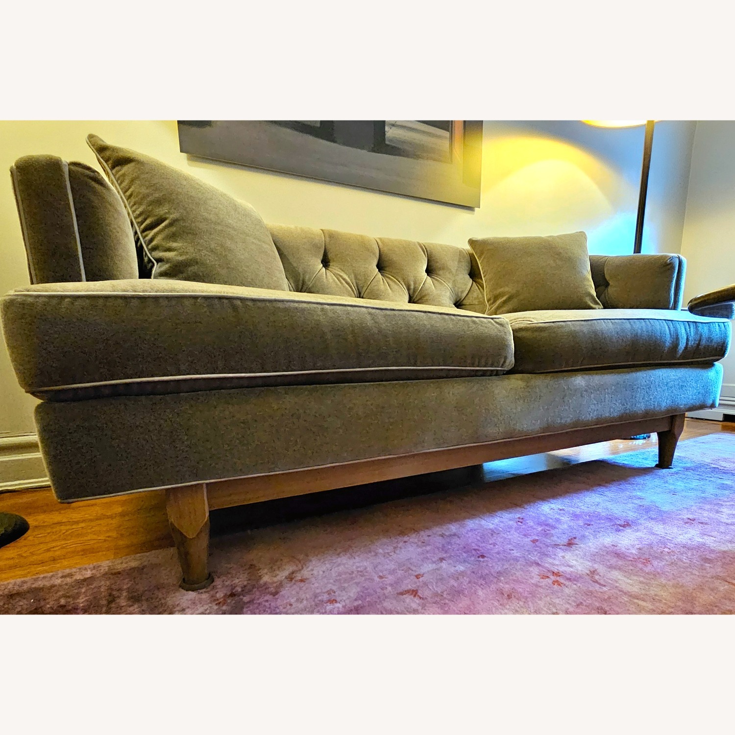 Tufted-back Pewter Mohair Sofa - image-5