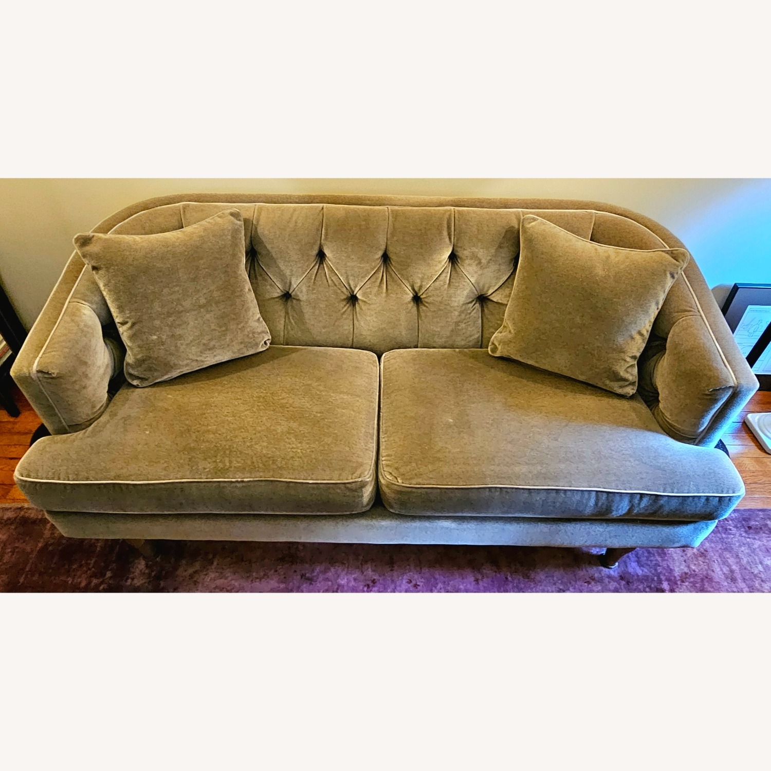Tufted-back Pewter Mohair Sofa - image-4