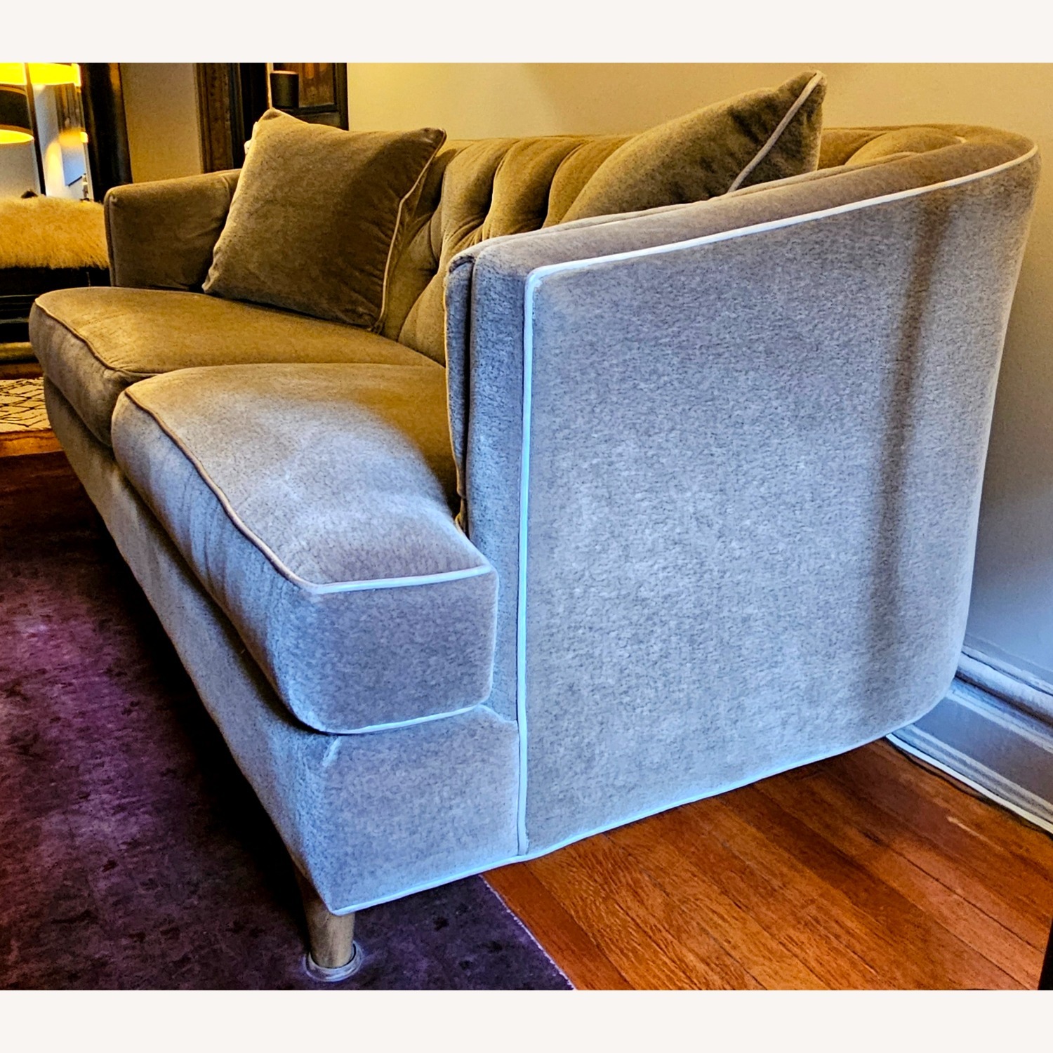 Tufted-back Pewter Mohair Sofa - image-3