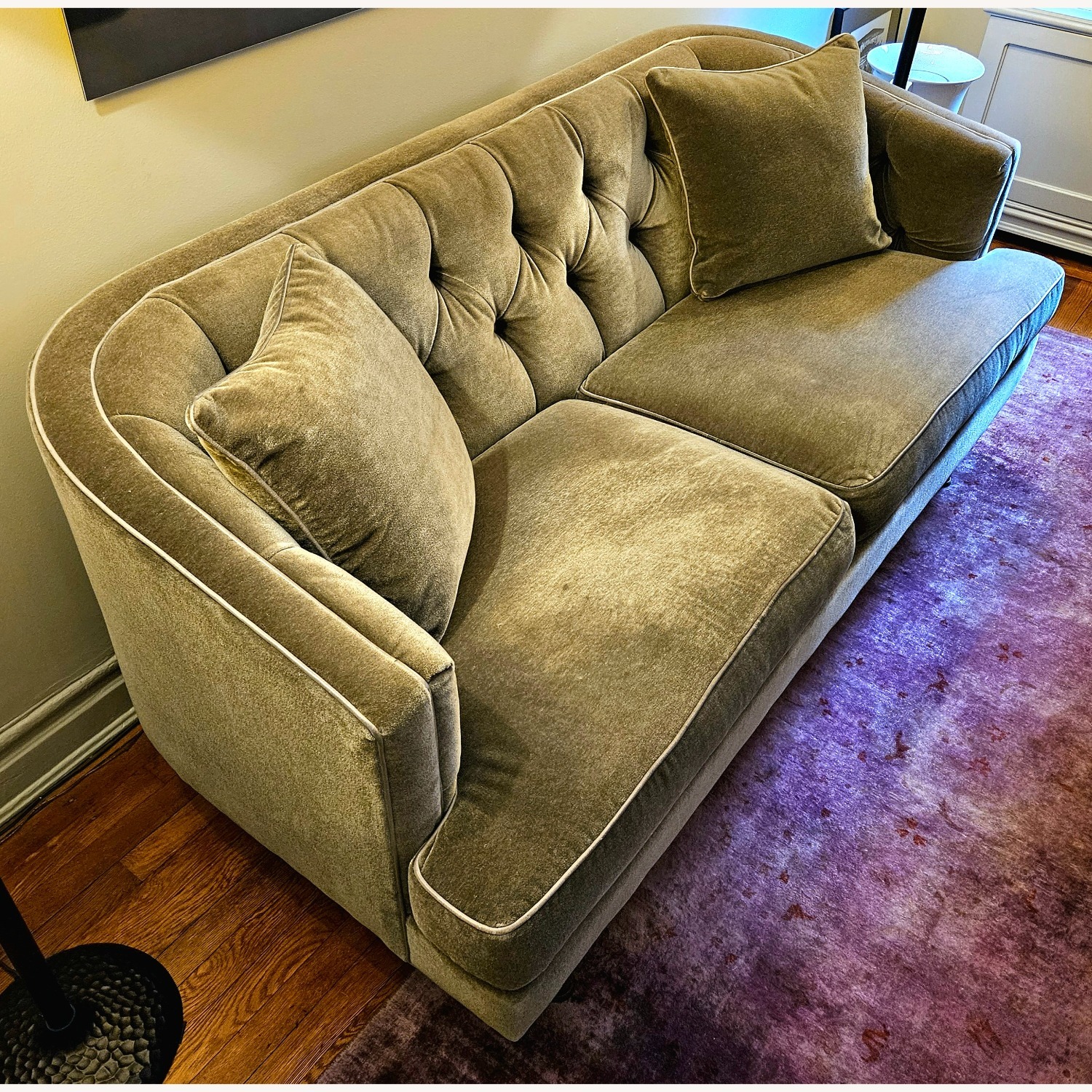 Tufted-back Pewter Mohair Sofa - image-2