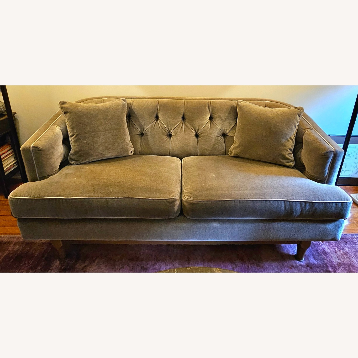 Tufted-back Pewter Mohair Sofa - image-1