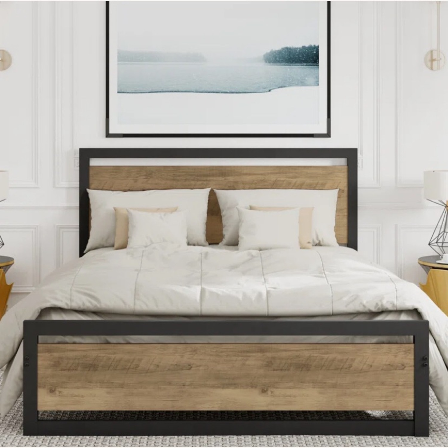 Full Size Wood and Metal Headboard and Frame - image-1