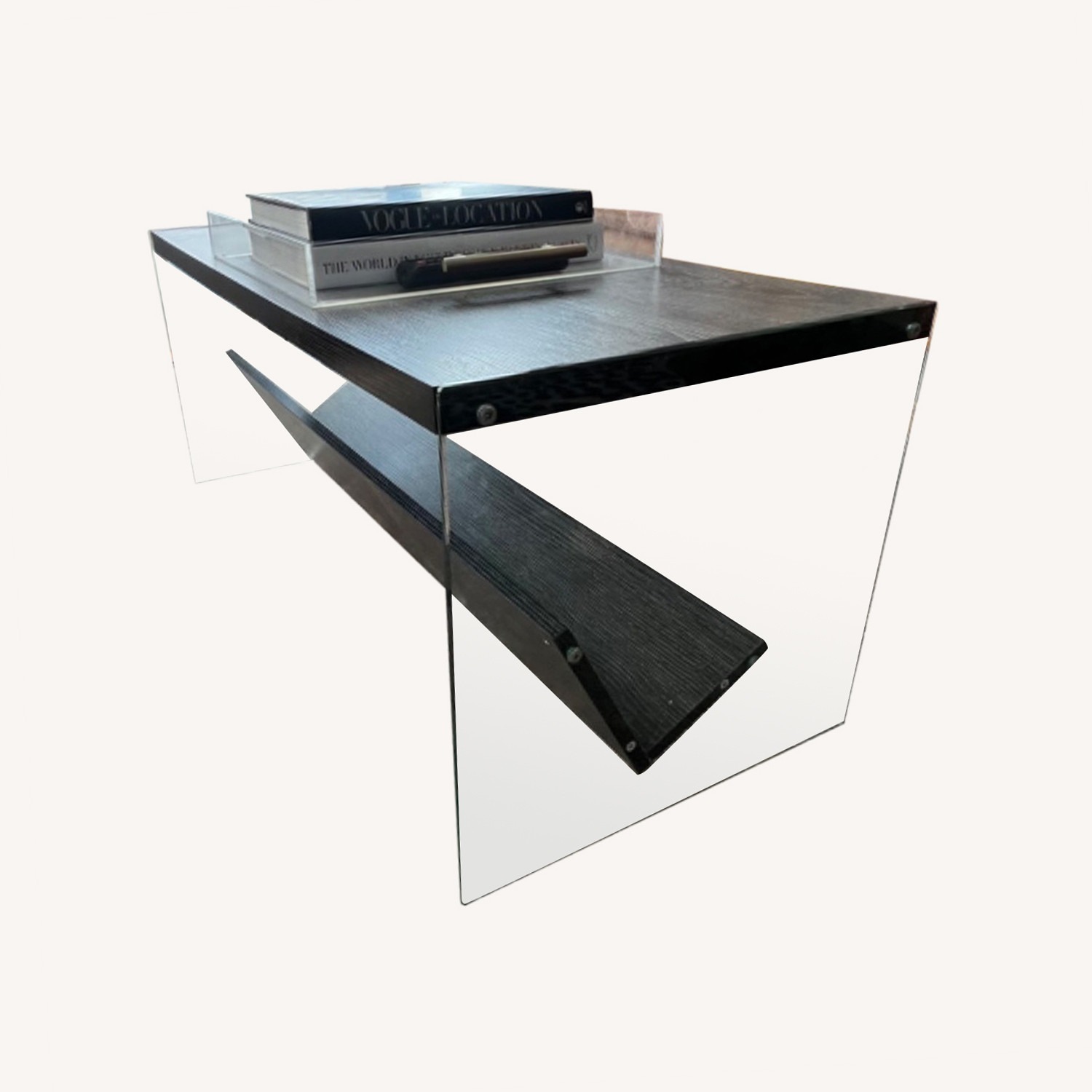 Modern Grey Wood and Glass Coffee Table - image-0