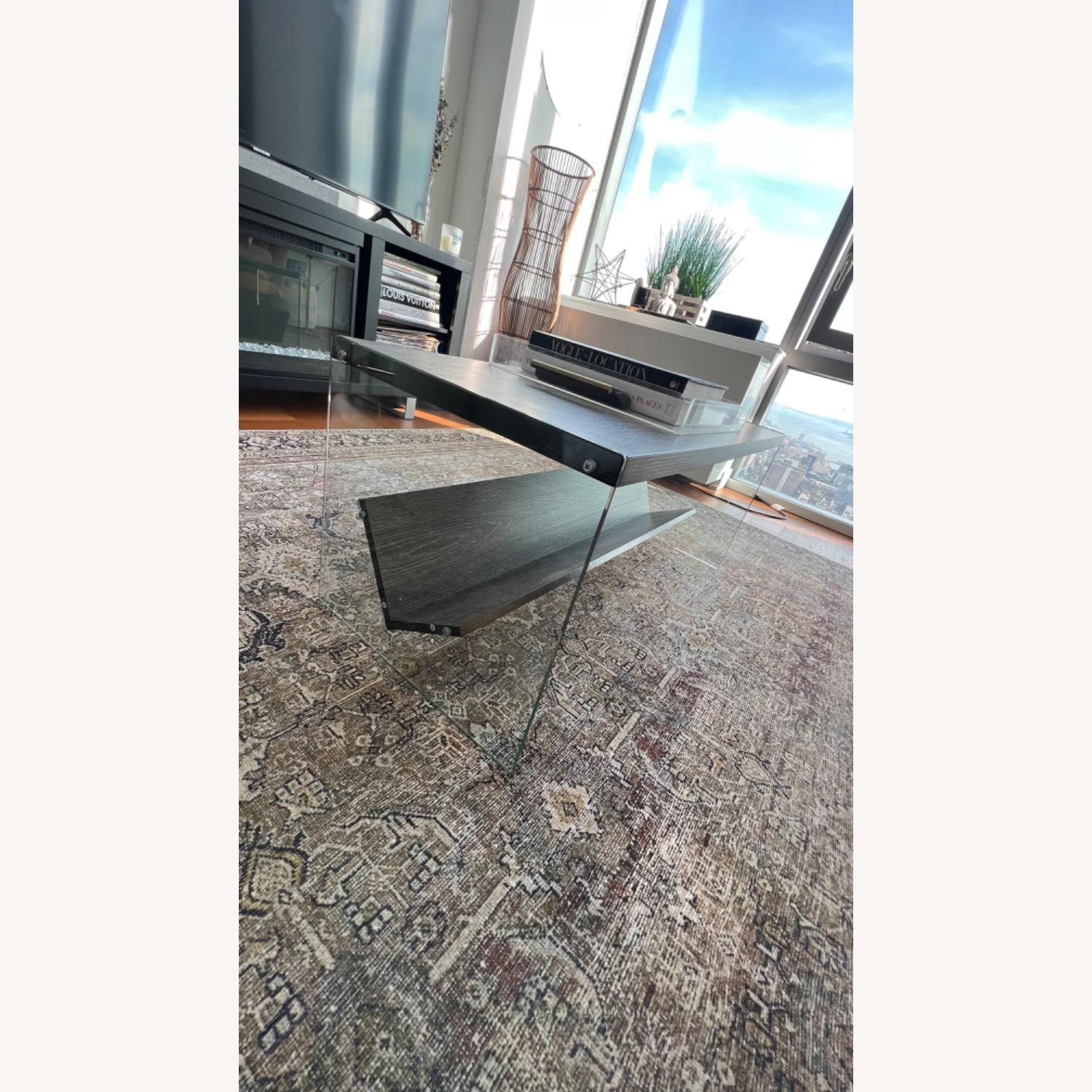 Modern Grey Wood and Glass Coffee Table - image-1