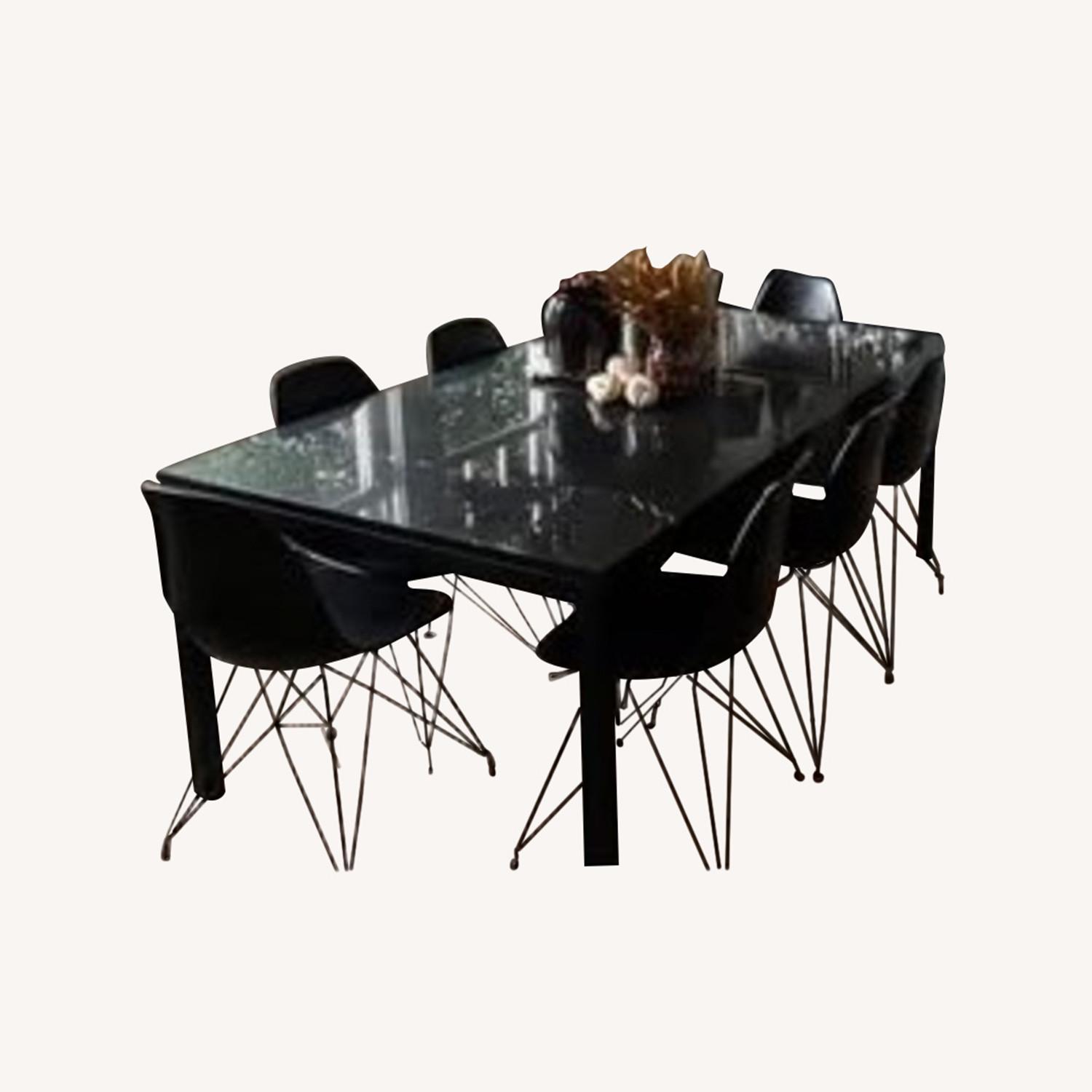 CB2 Black Marble Top Dining Table + 8 Chairs - AptDeco