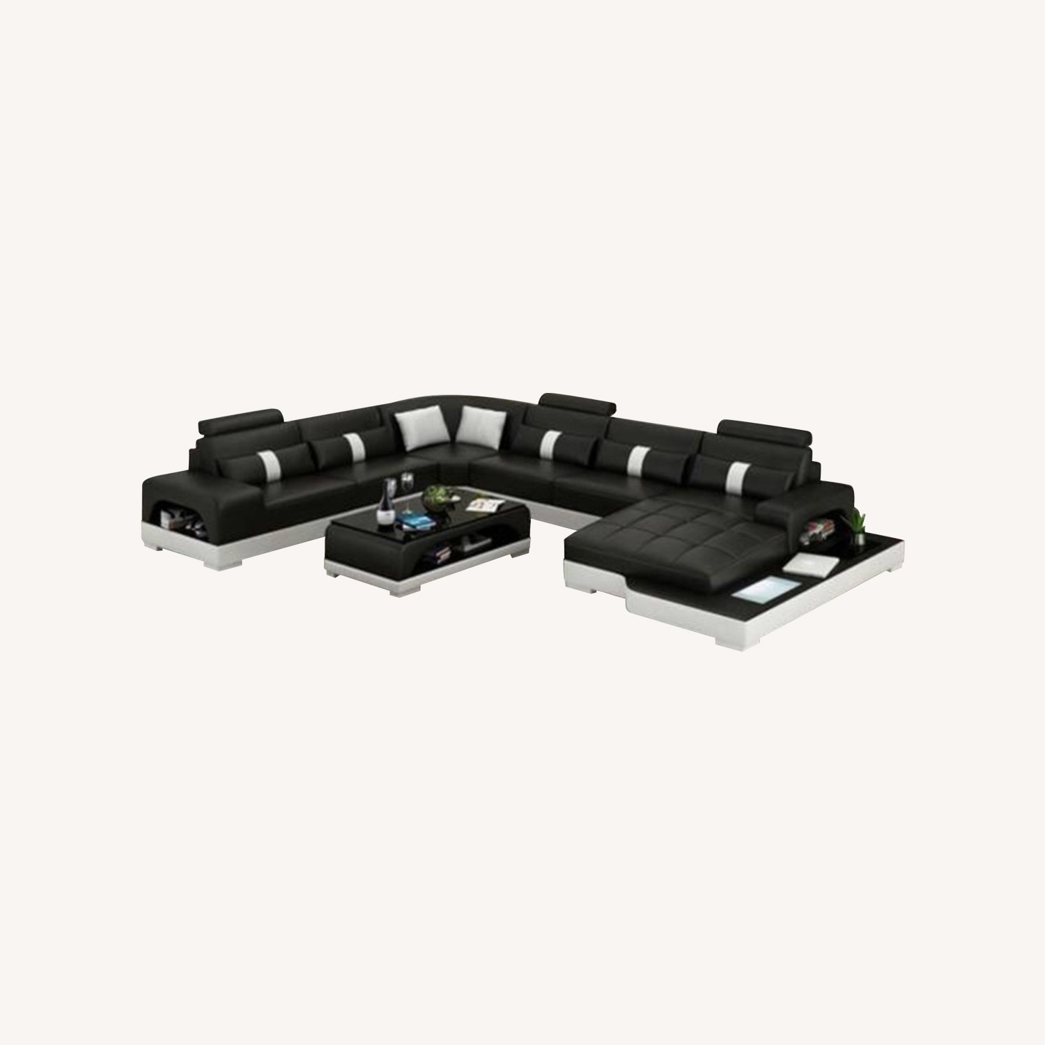 Large Leather Sectional with LED Light - image-0