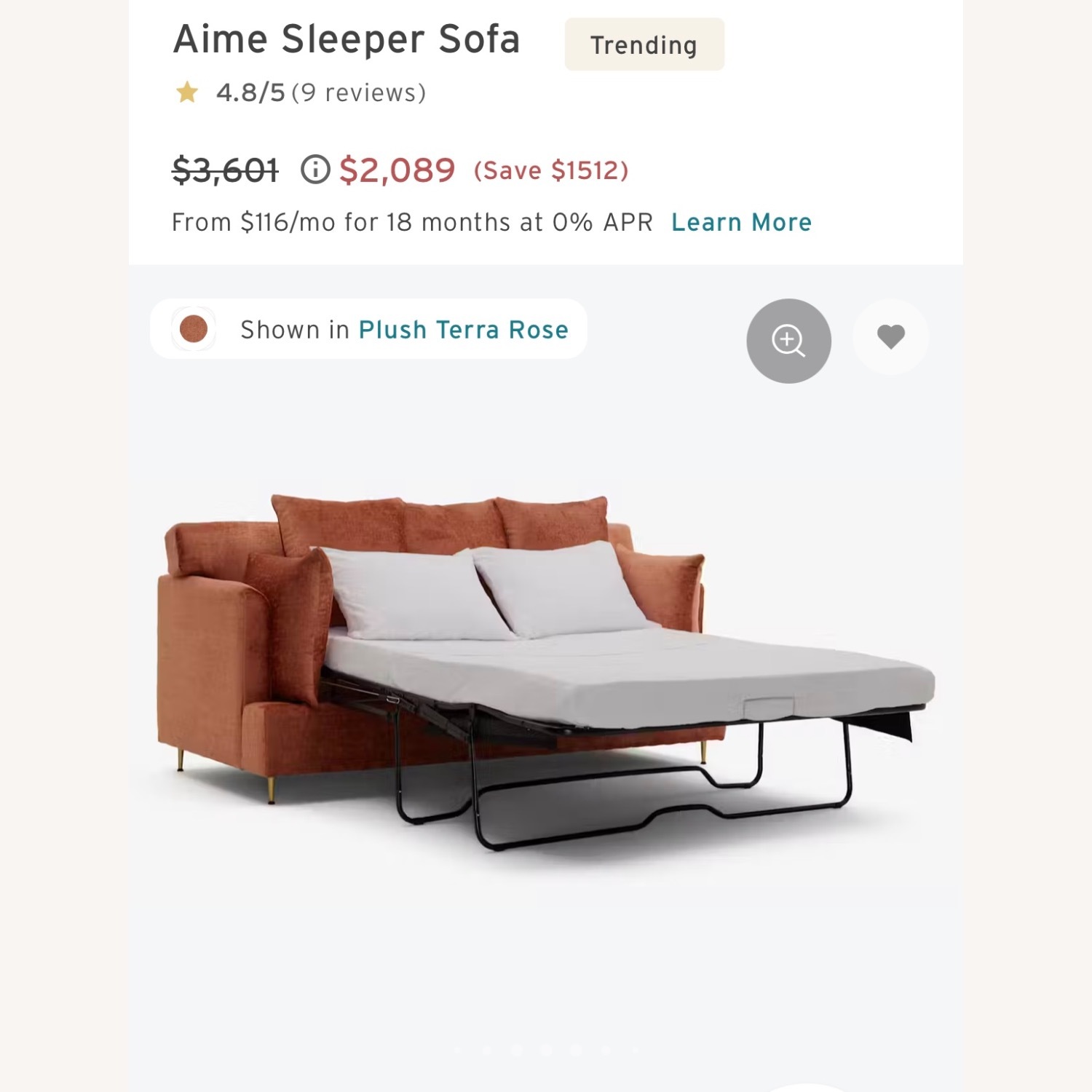 JoyBird Elliot Sleeper Sofa in Blue Velvet  - image-3