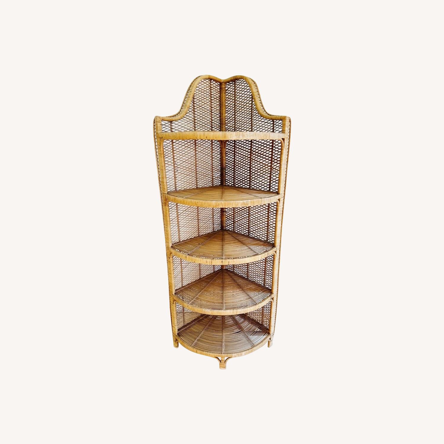 Vintage Wicker Rattan 5-tier Corner Book Shelf - image-0
