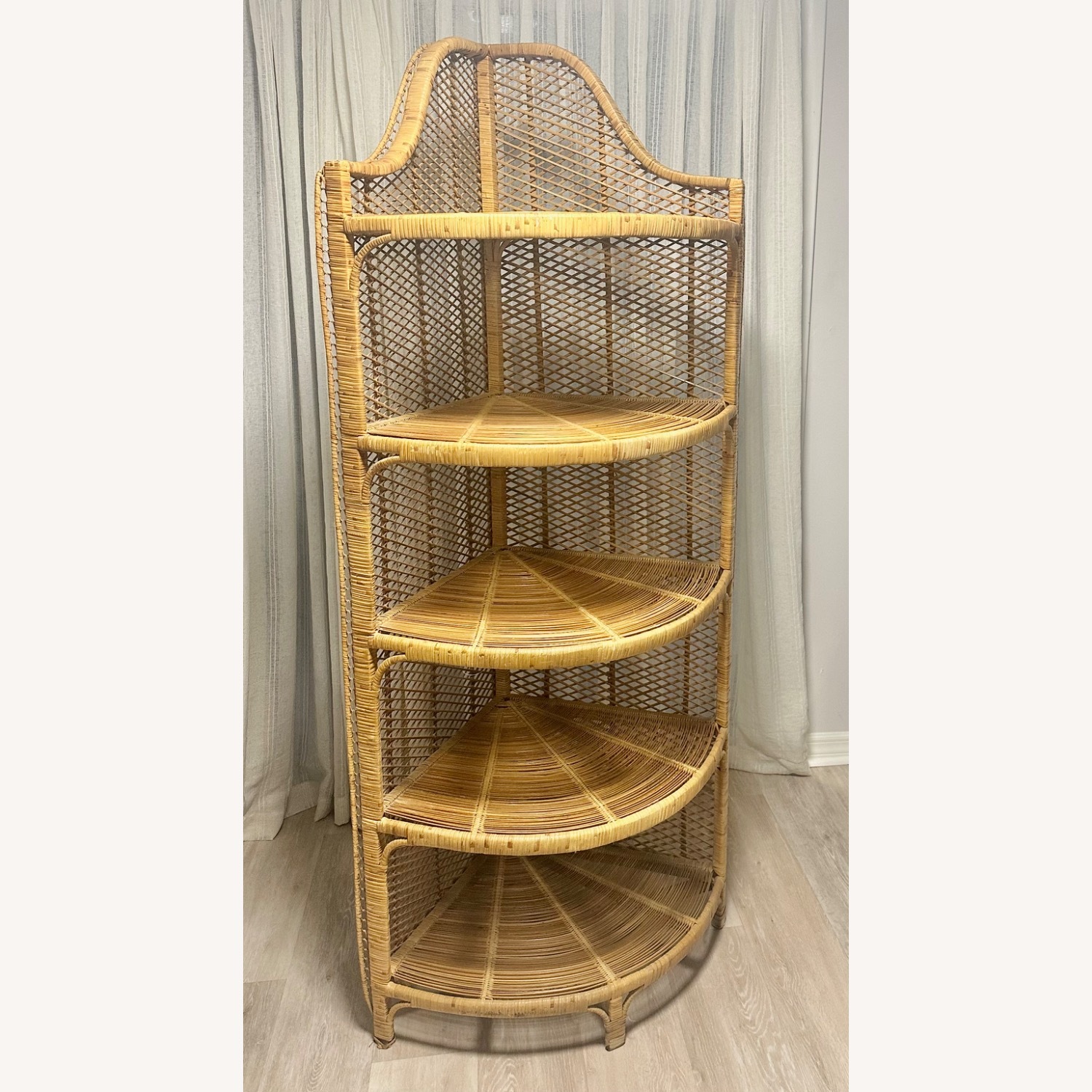 Vintage Wicker Rattan 5-tier Corner Book Shelf - image-1