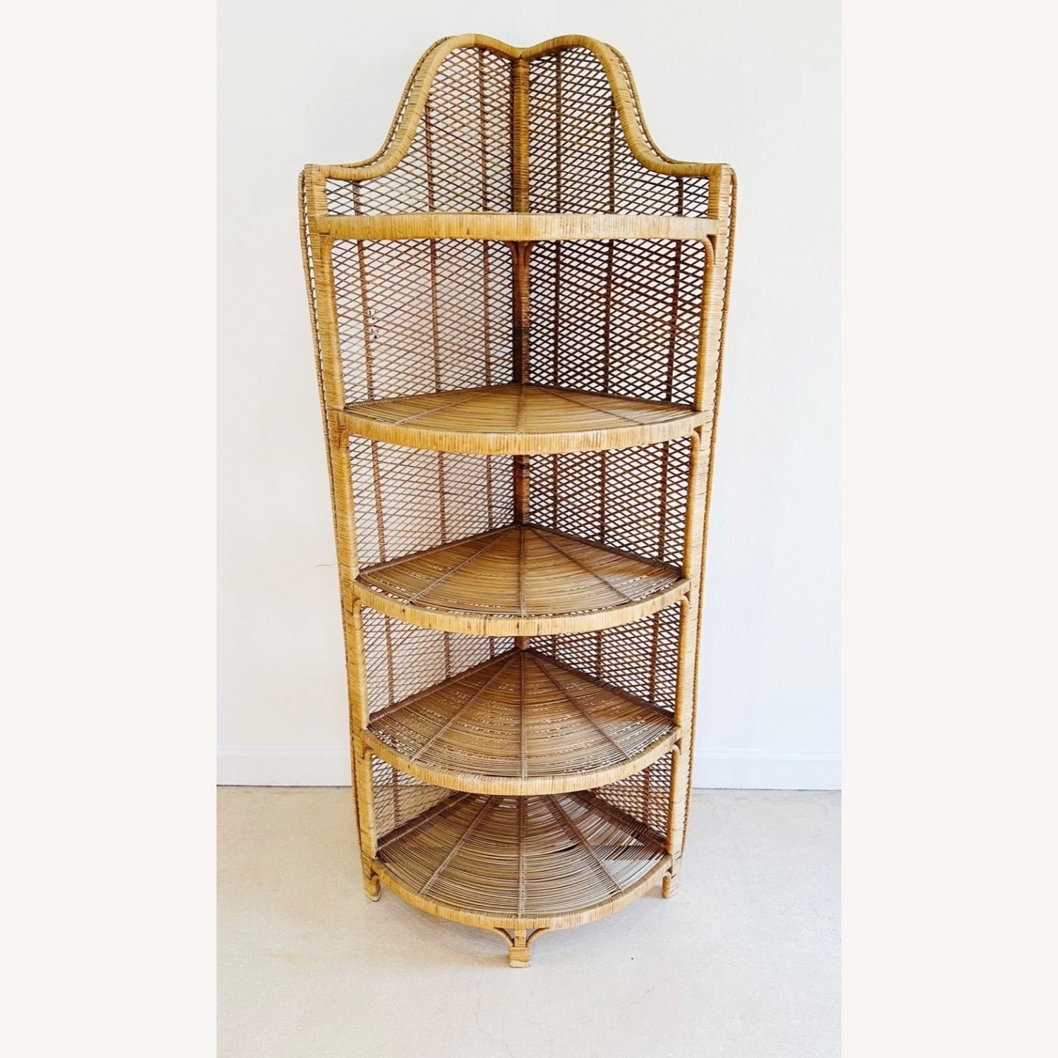 Vintage Wicker Rattan 5-tier Corner Book Shelf - image-2