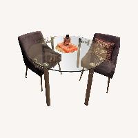 Glass Dining Table Set with 2 Velvet Grey Chairs
