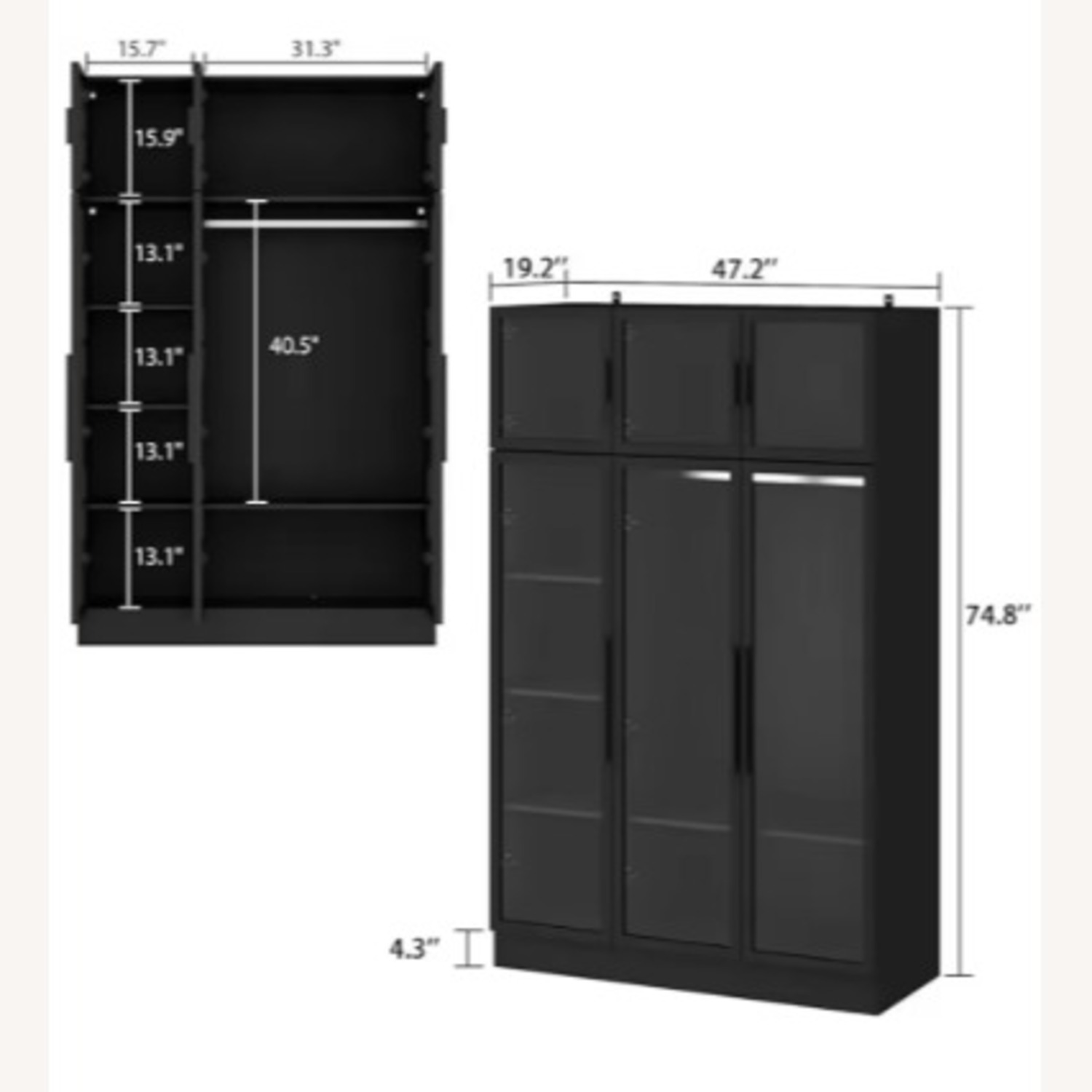 Large Black Amorie Wardrobe Closet w Glass Doors - image-1