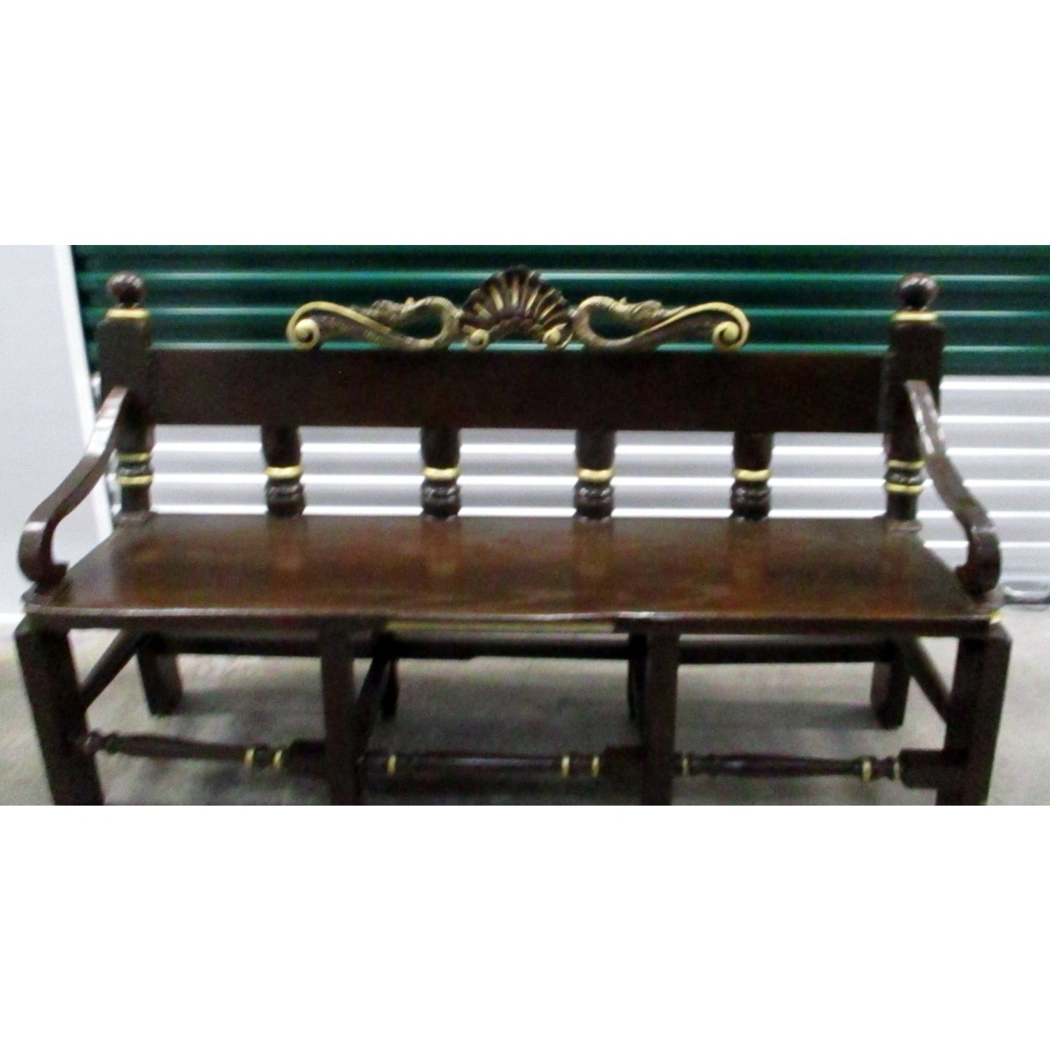 Antique Ornate Wooden Bench - image-2