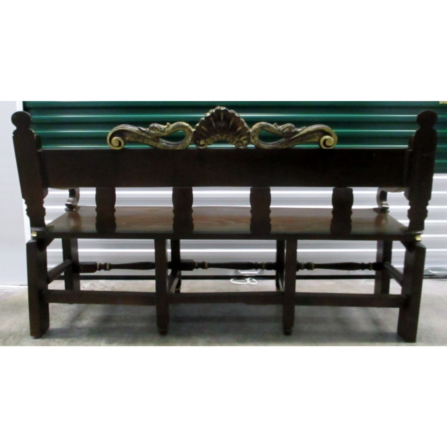 Antique Ornate Wooden Bench - image-9