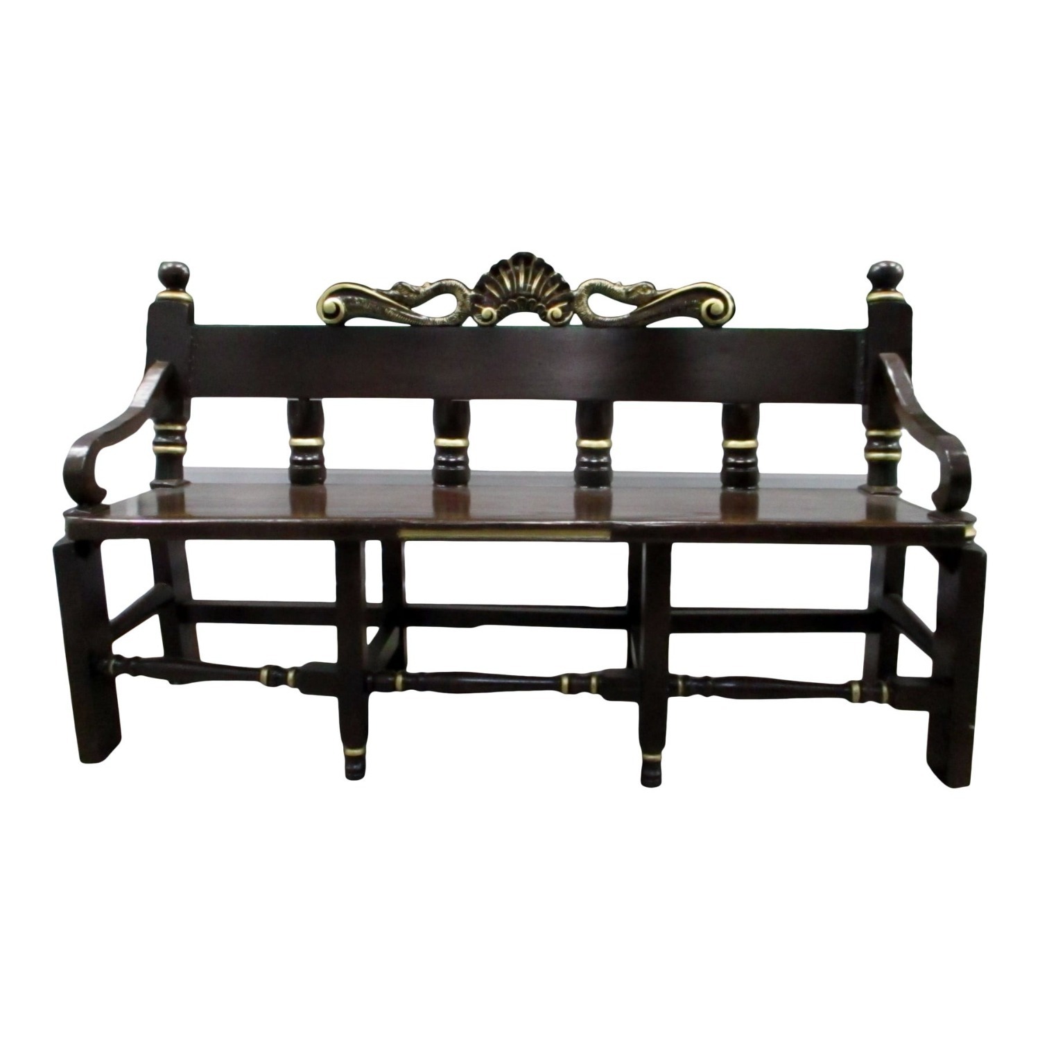 Antique Ornate Wooden Bench - image-1