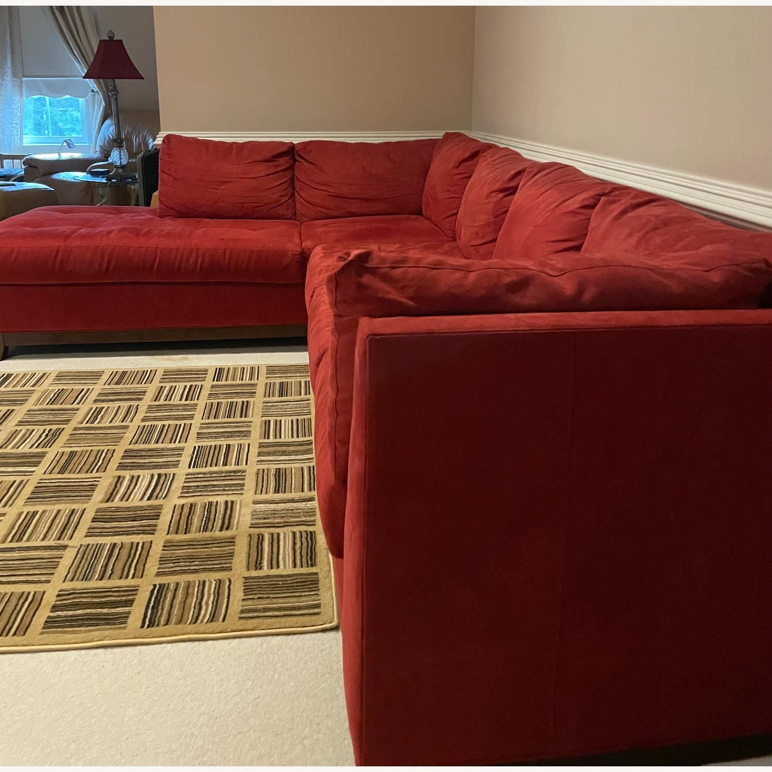 Raymour & Flanigan Microfiber Red Sectional Sofa  - image-1