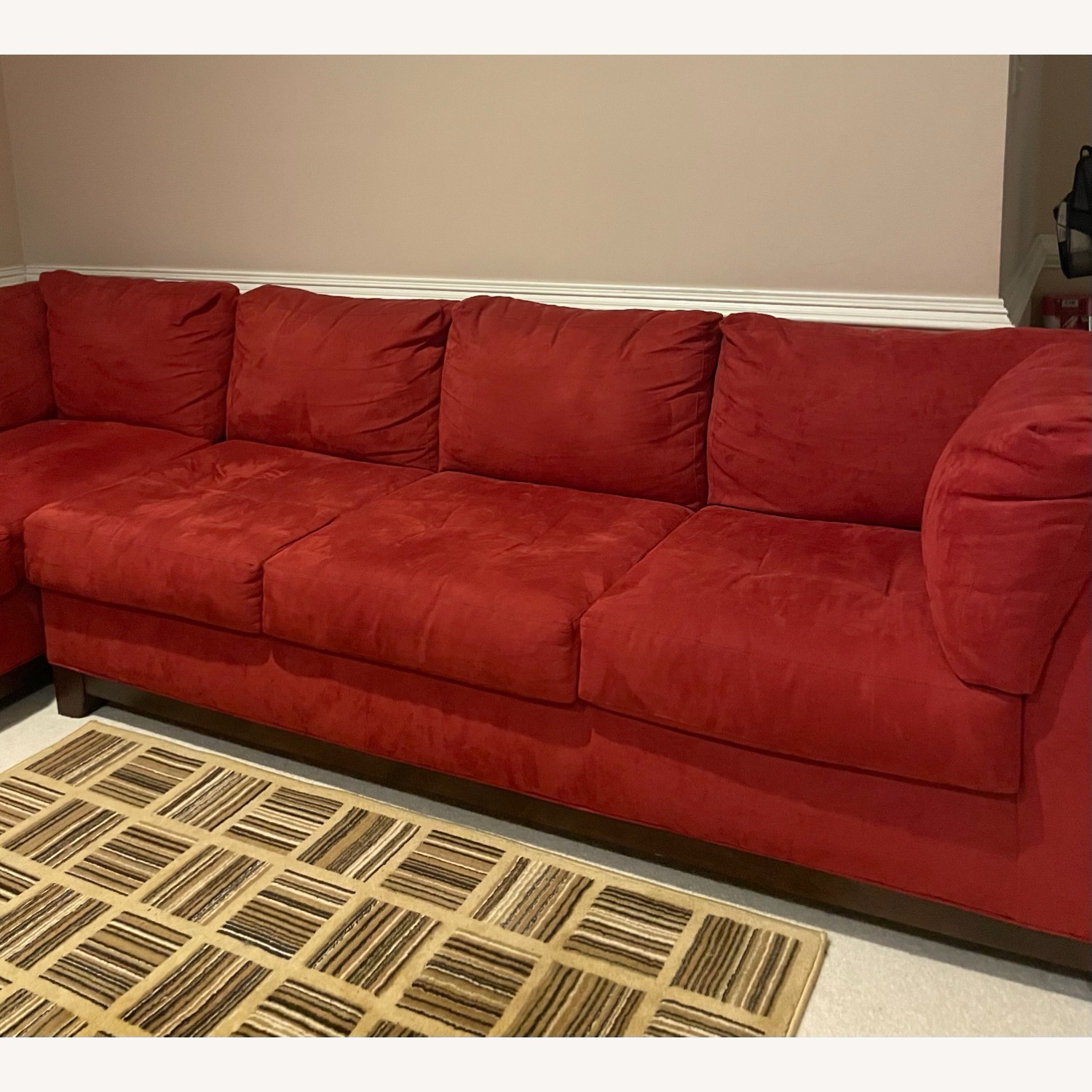 Raymour & Flanigan Microfiber Red Sectional Sofa  - image-2