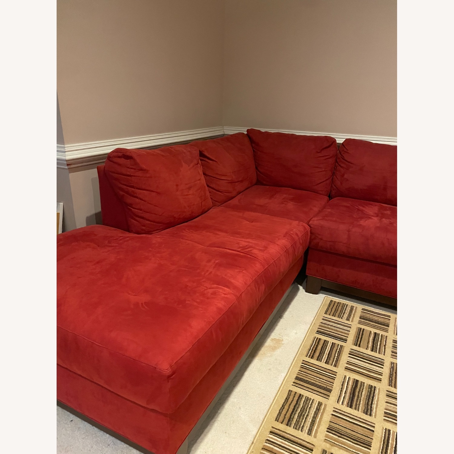 Raymour & Flanigan Microfiber Red Sectional Sofa  - image-4