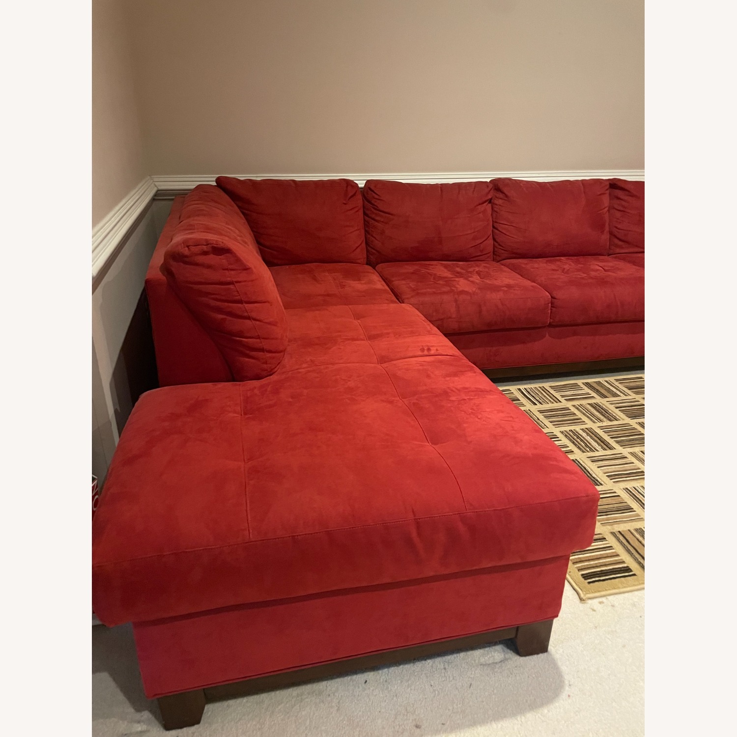 Raymour & Flanigan Microfiber Red Sectional Sofa  - image-3