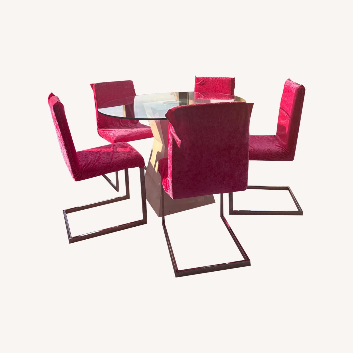 Glass Chrome and Pink Dining Set - image-0