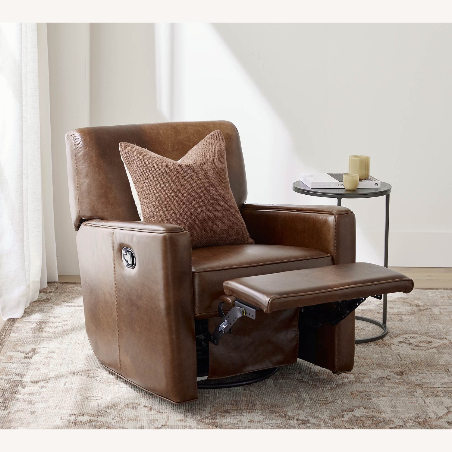Pottery Barn Irving Square Arm Leather Swivel Chair - image-2