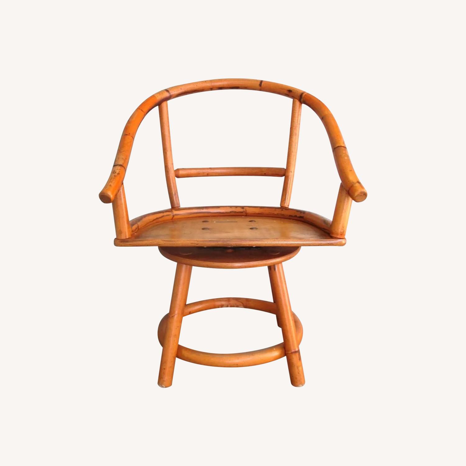 Pair Rattan Low Back Swivel Chairs - image-0