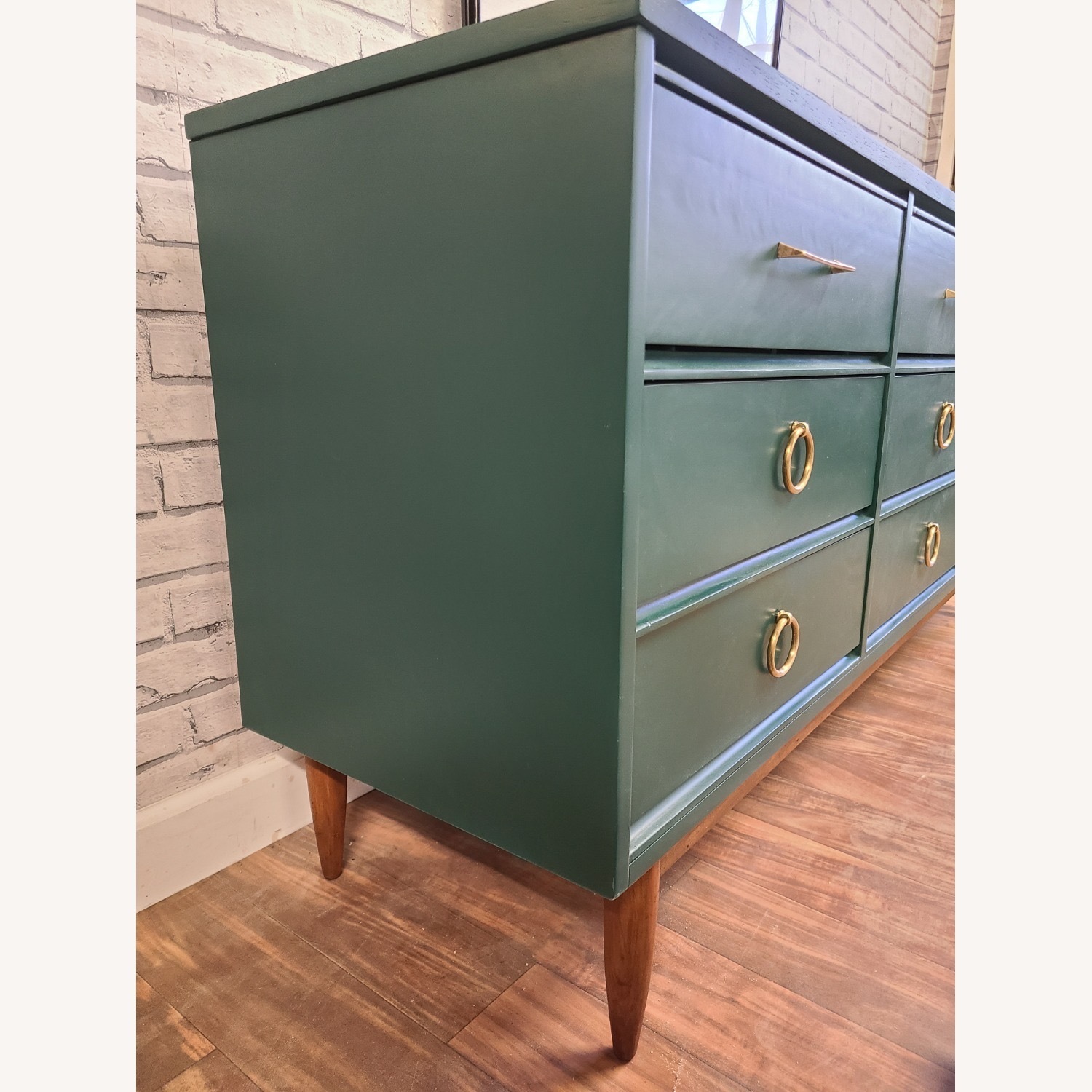 Mid Century Modern Green and Walnut Dresser - image-1