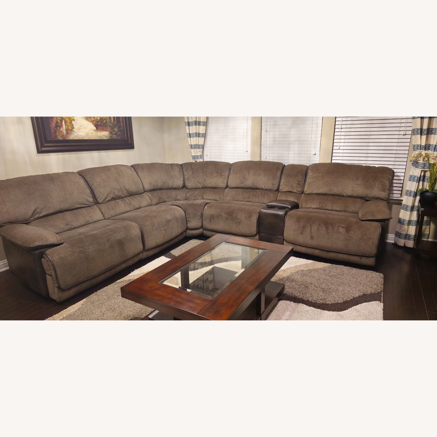 Power Recliner Sectional Fabric Sofa Couch - image-1