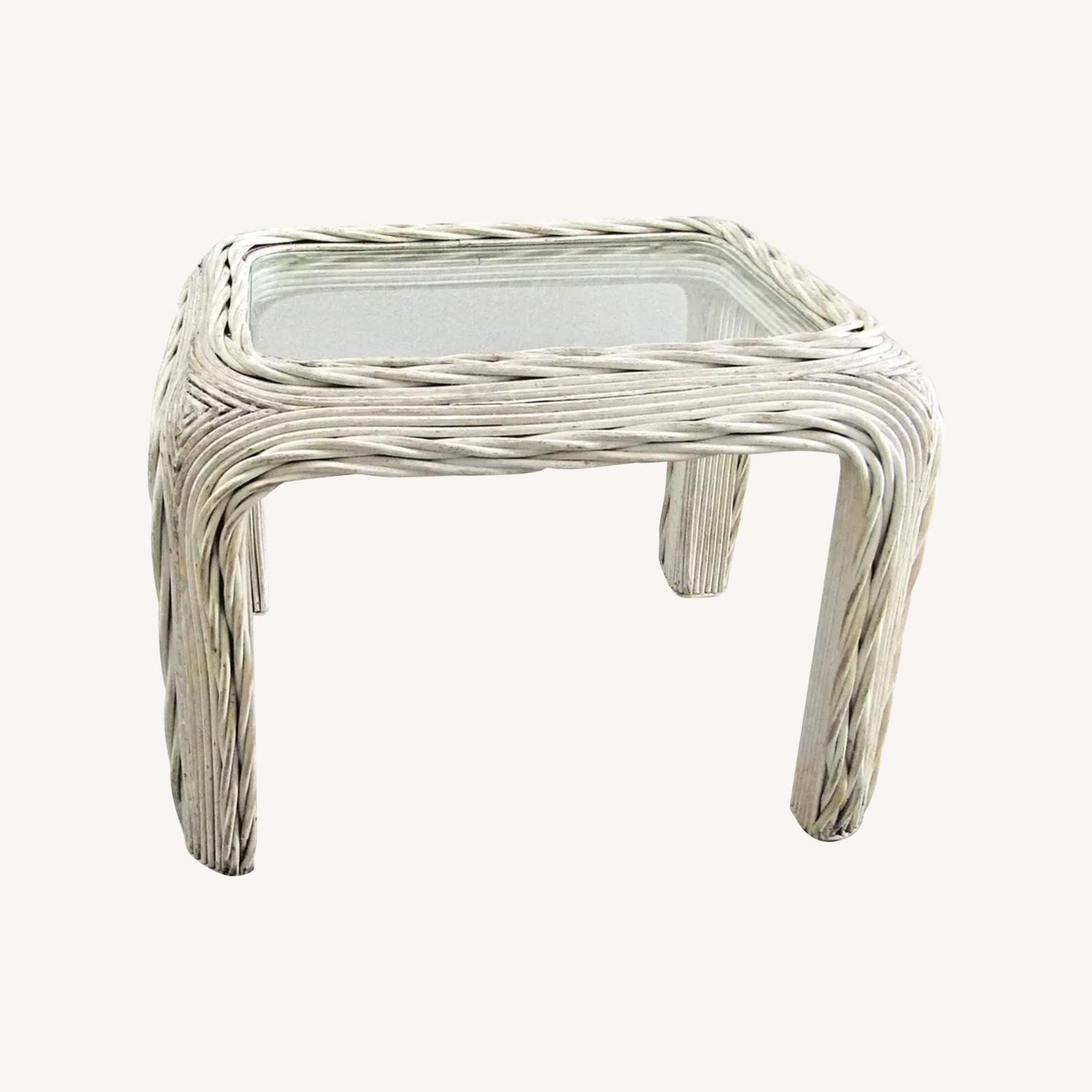 Distressed White Twisted Rattan Side Table - image-0