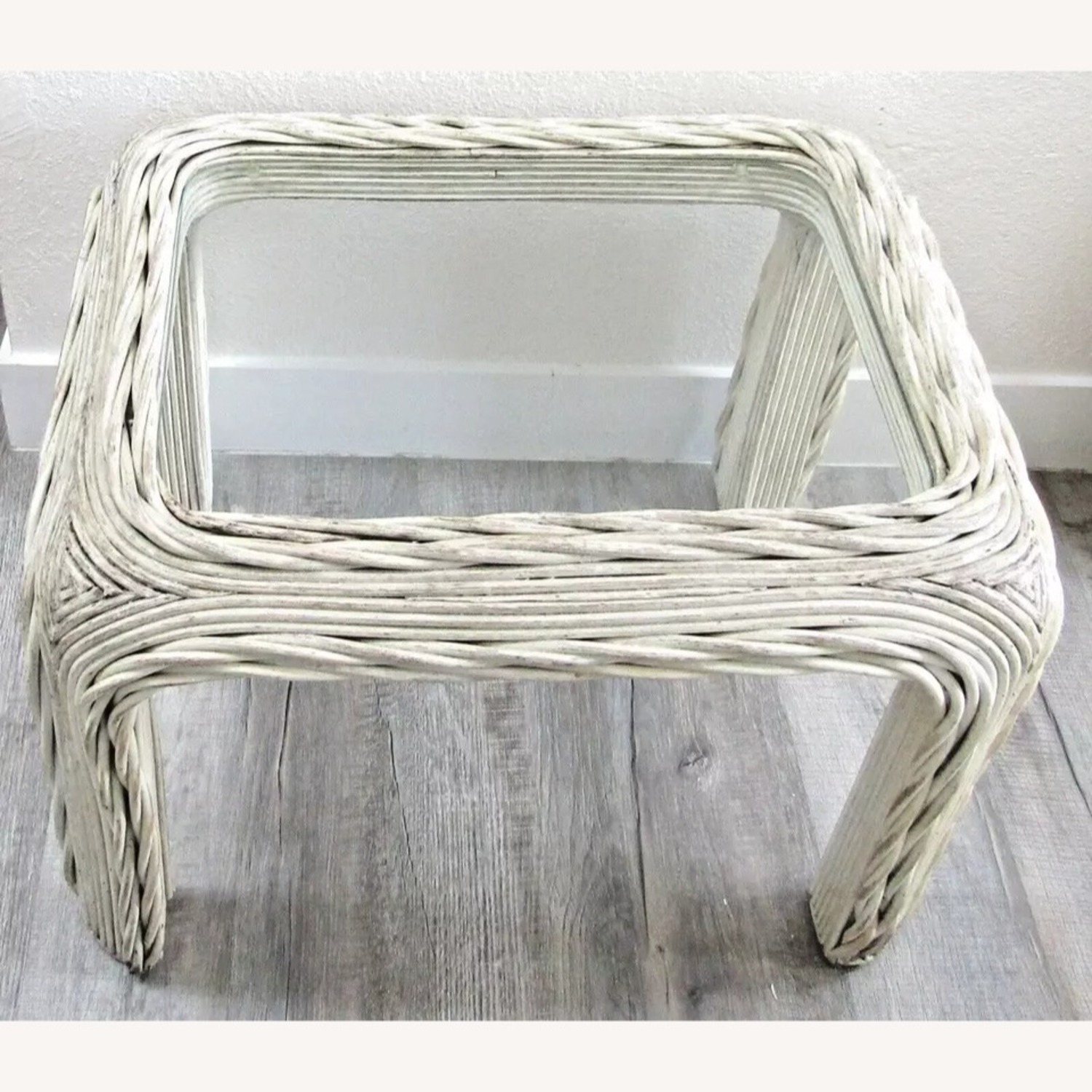 Distressed White Twisted Rattan Side Table - image-2