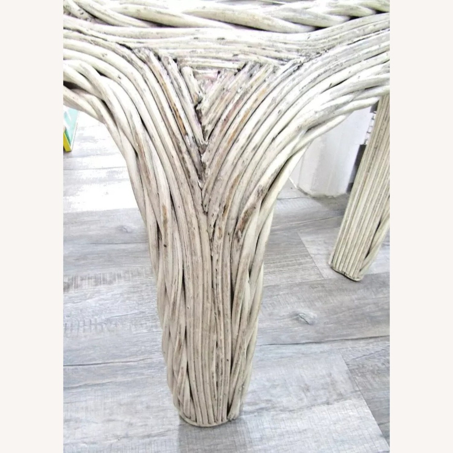 Distressed White Twisted Rattan Side Table - image-7