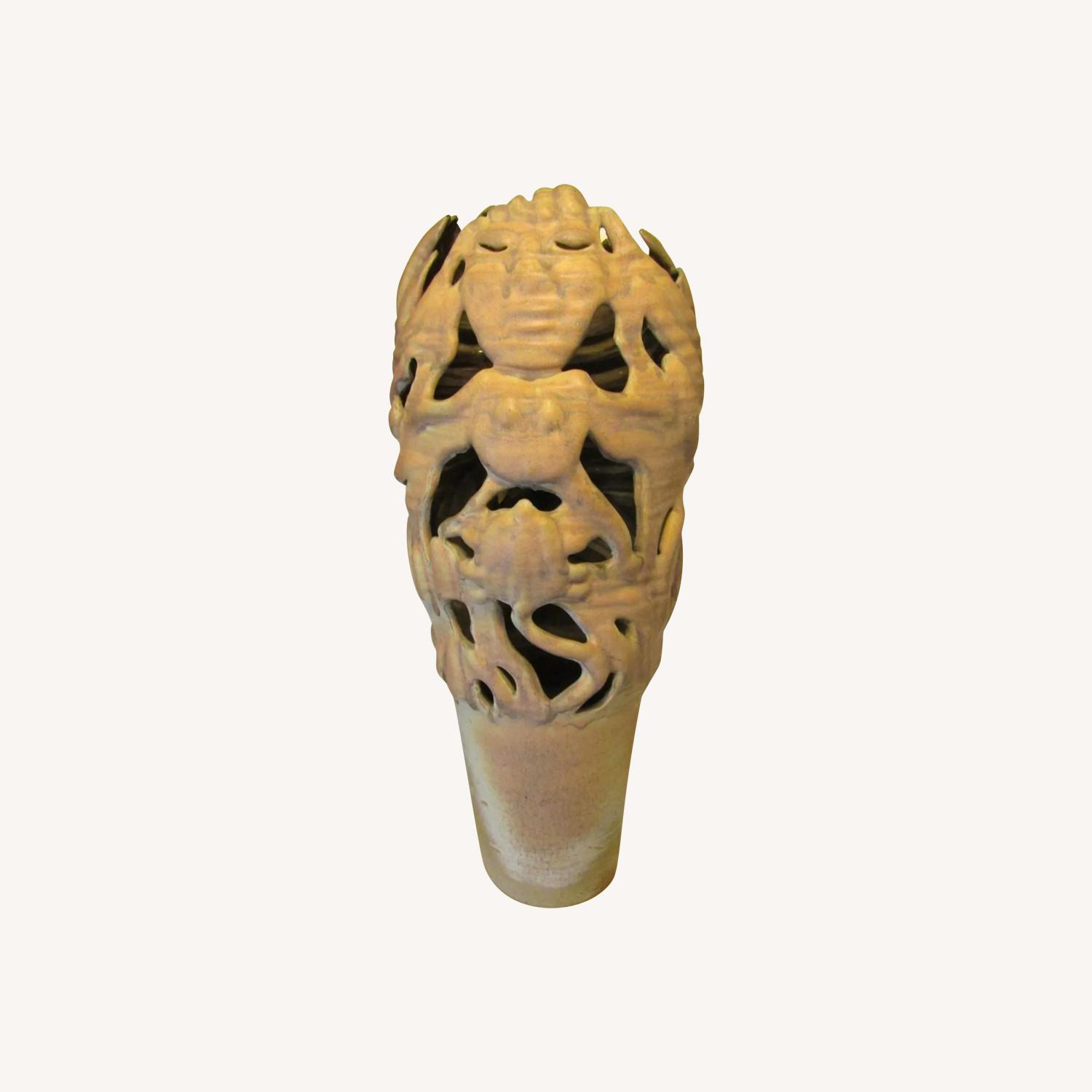 Large Monté Signed Figurative Pottery Floor Vase - image-0