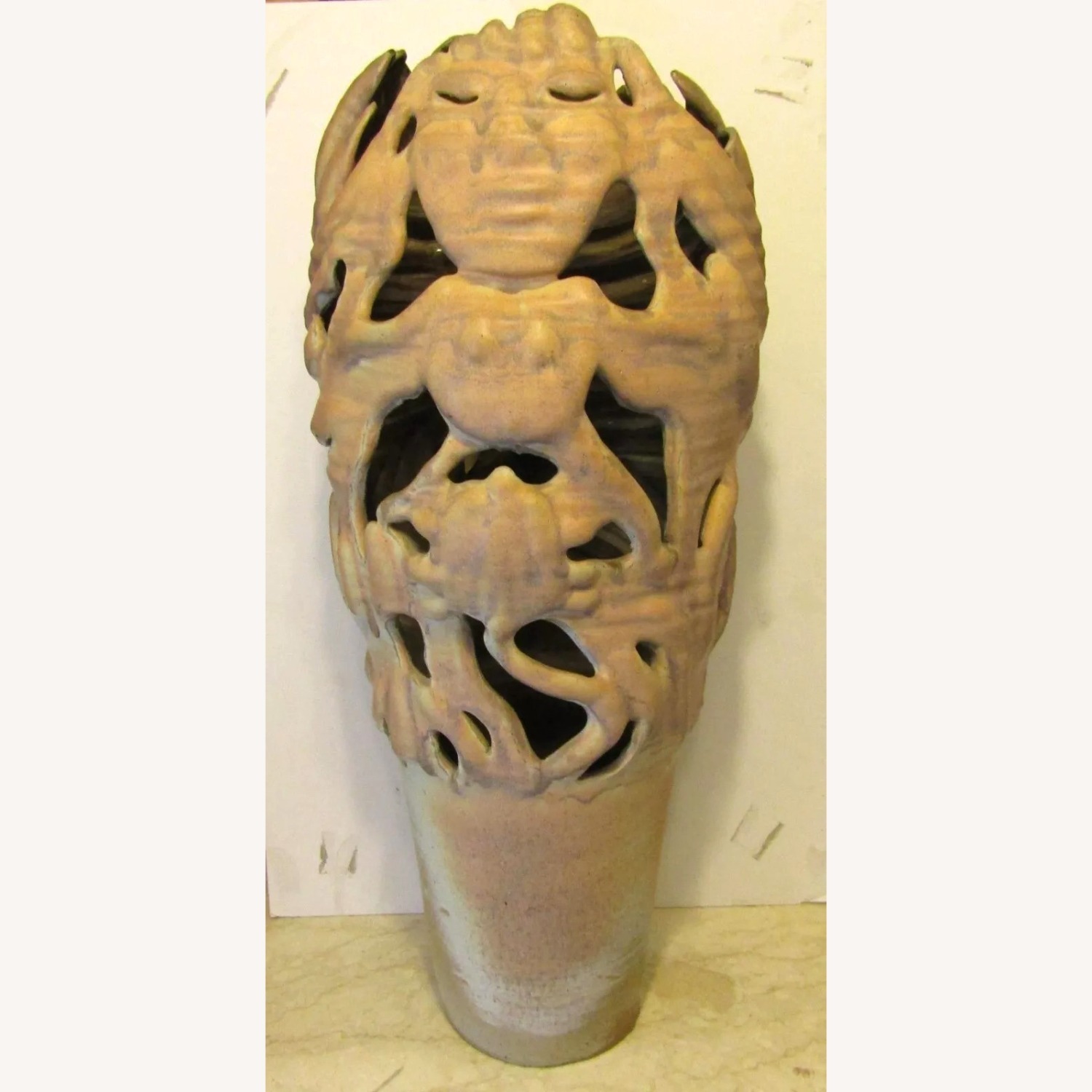 Large Monté Signed Figurative Pottery Floor Vase - image-1