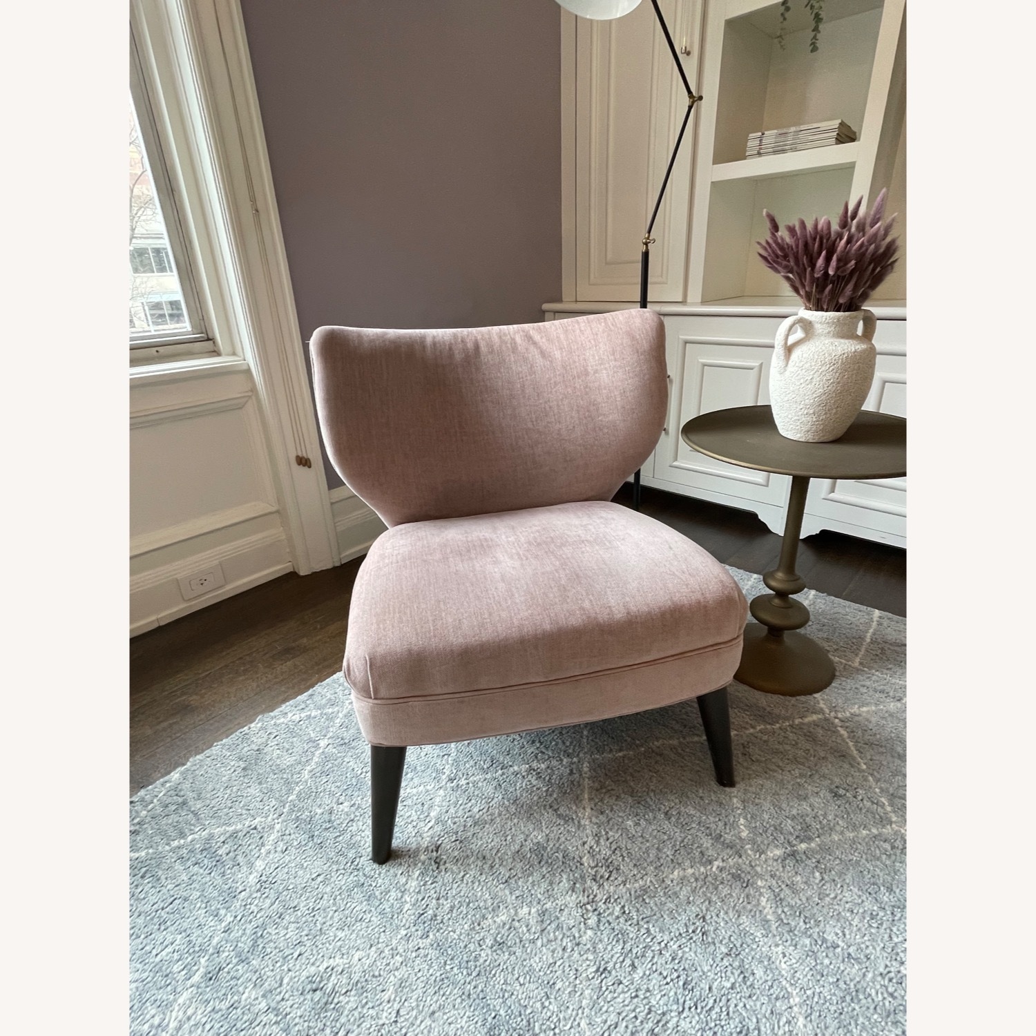 West Elm Retro Wing Chair in Pink Velvet - AptDeco