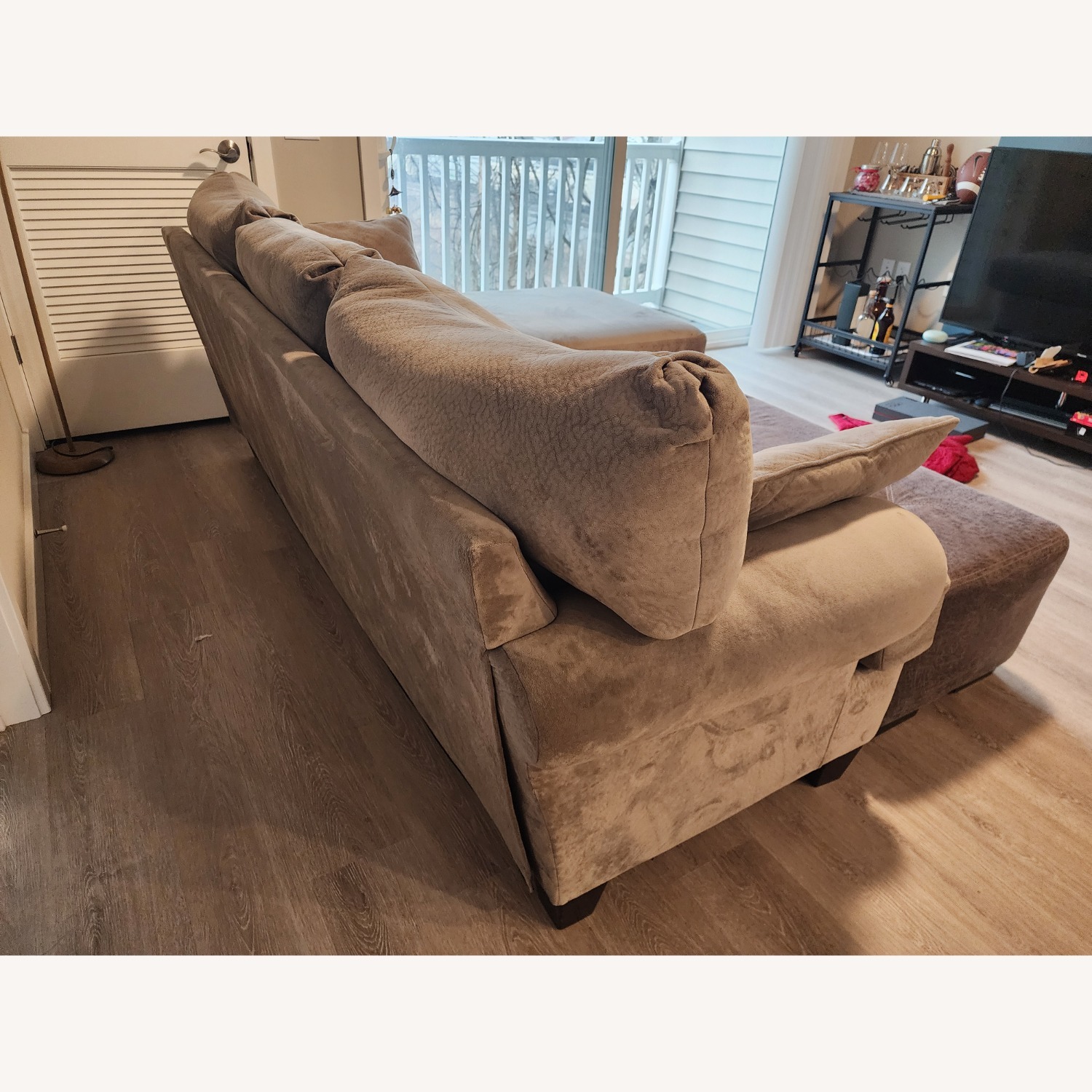 3 Piece Sectional Gray Couch with Ottoman - image-3