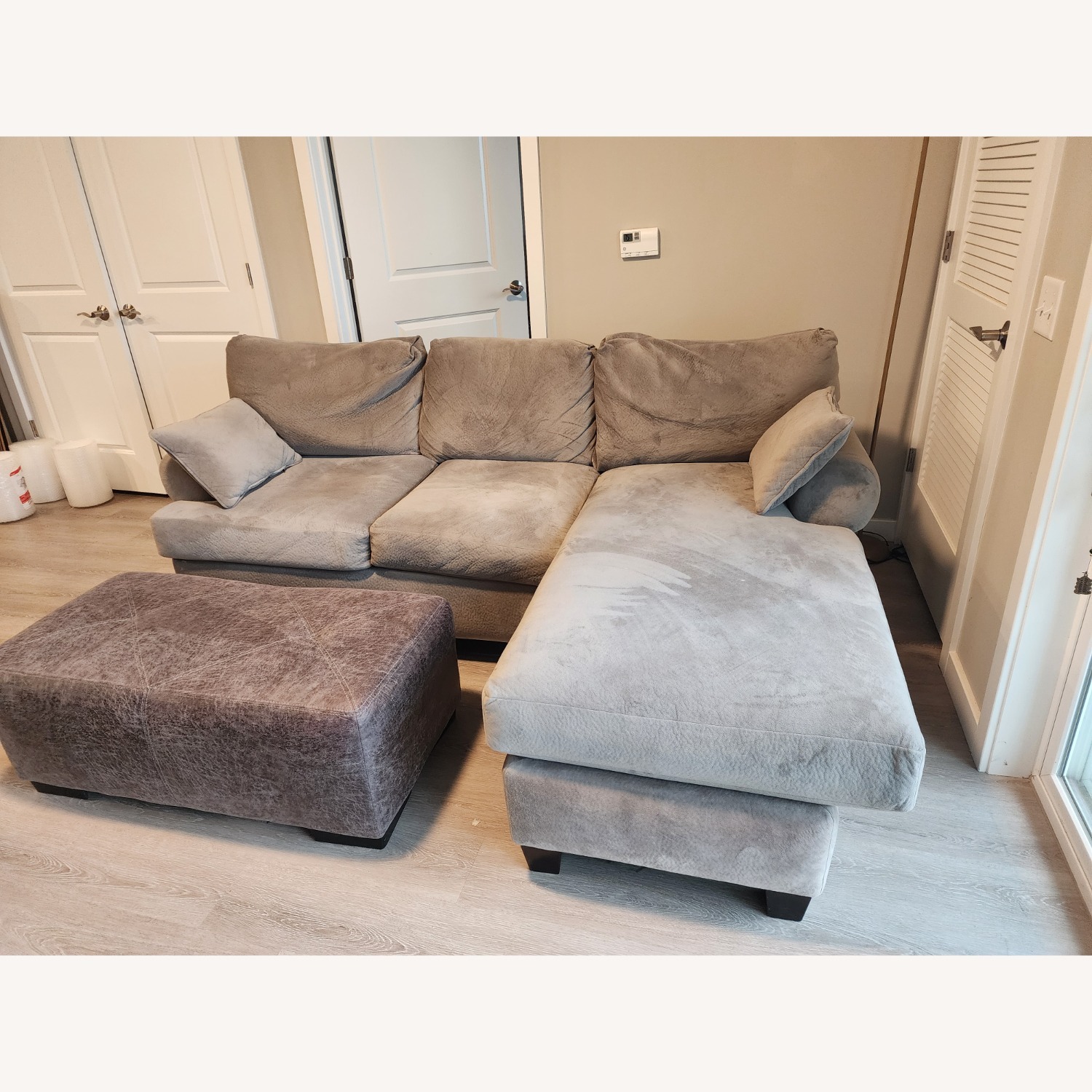 3 Piece Sectional Gray Couch with Ottoman - image-2