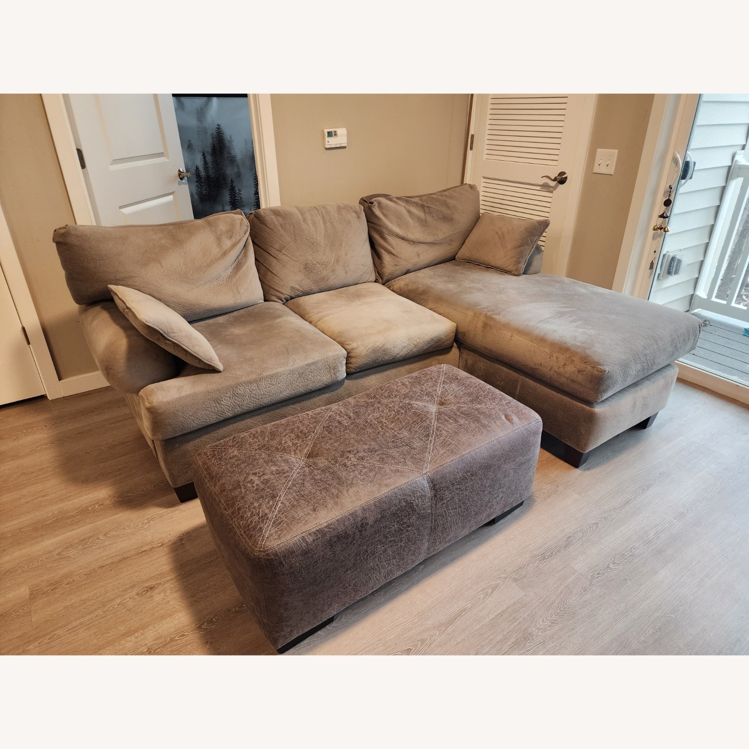 3 Piece Sectional Gray Couch with Ottoman - image-1