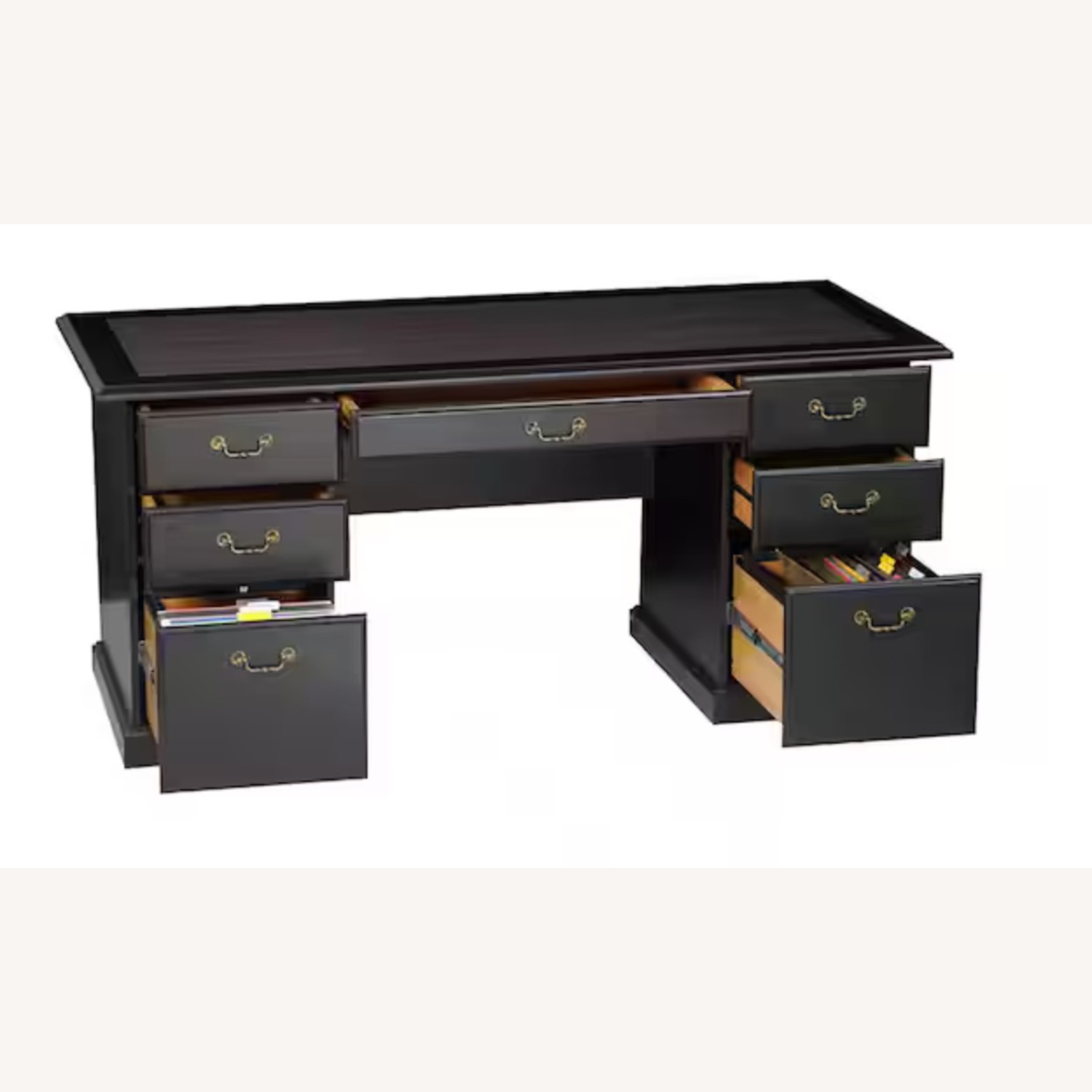 Espresso Wood 7-Drawer Executive Desk - image-2