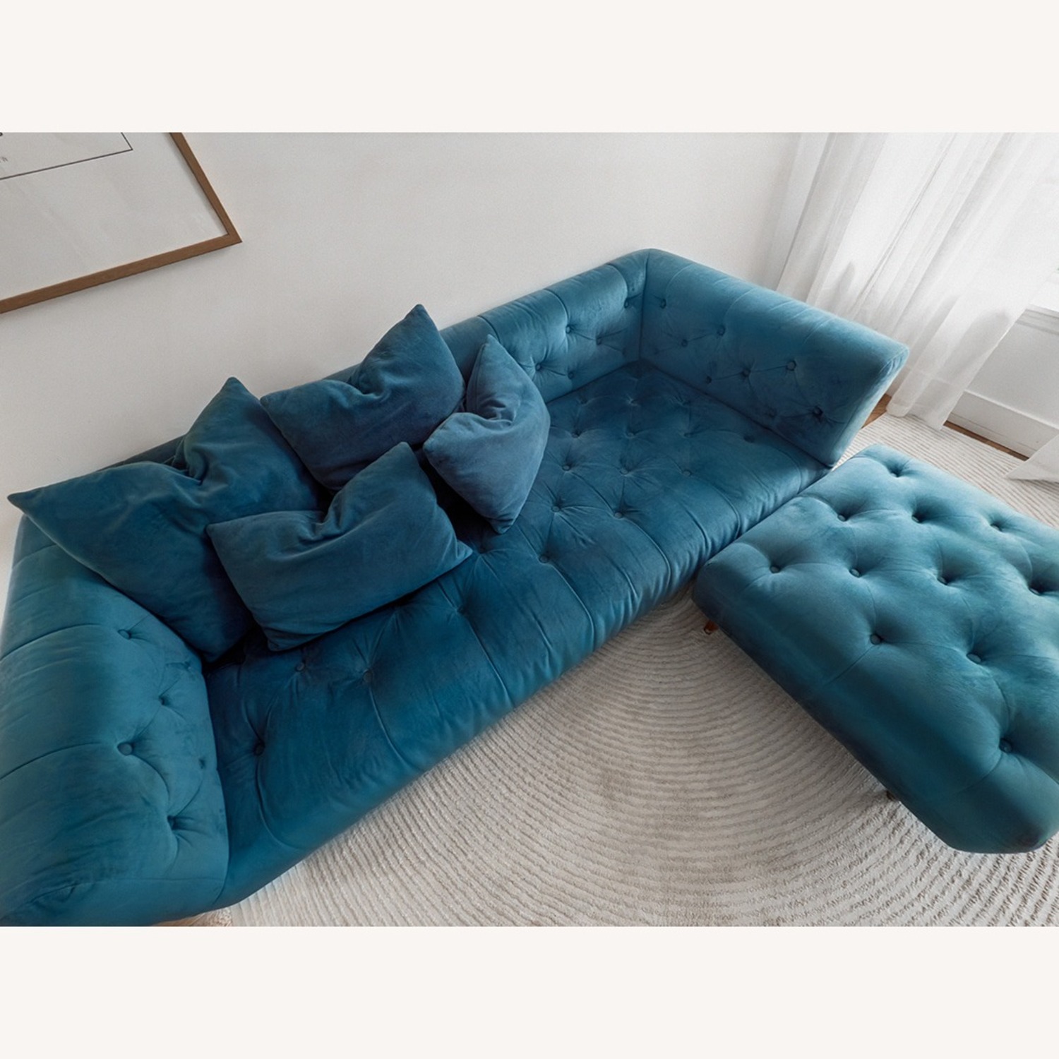 Interior Define Ms. Chesterfield Saphire Velvet Sofa + Ottoman - image-2