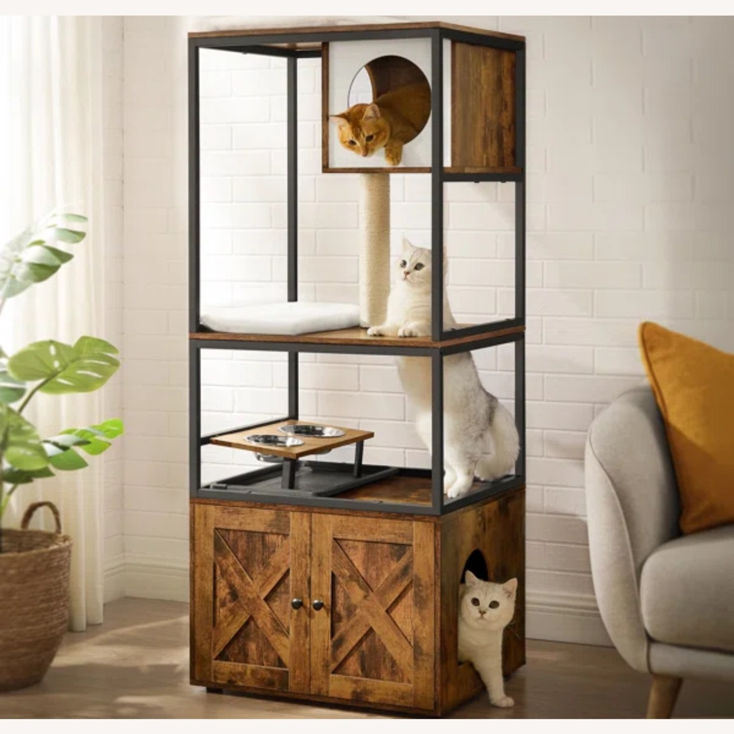 Cat Tower with Litter Box Enclosure - image-1
