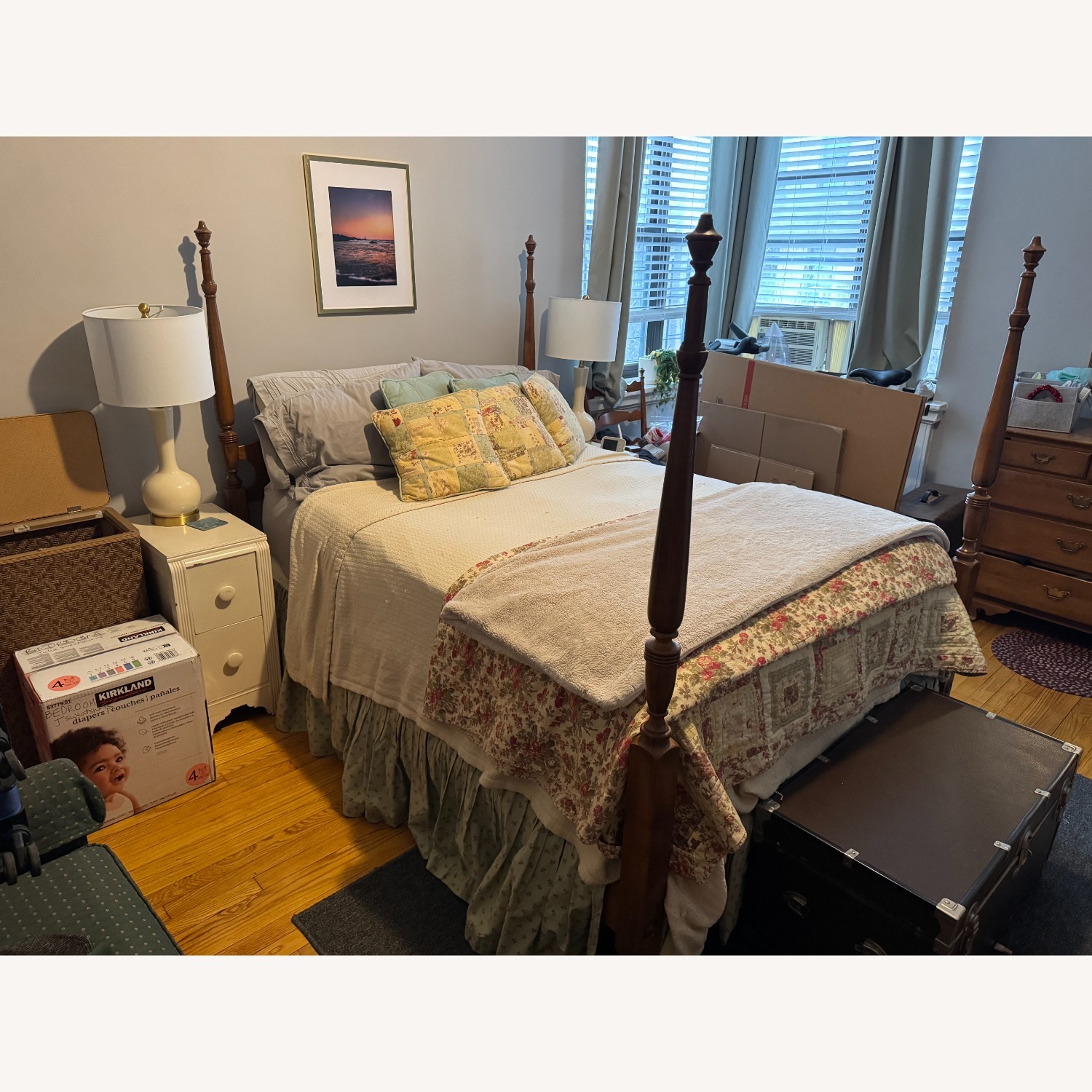 Antique Four-Post Wooden Bed Frame - image-1